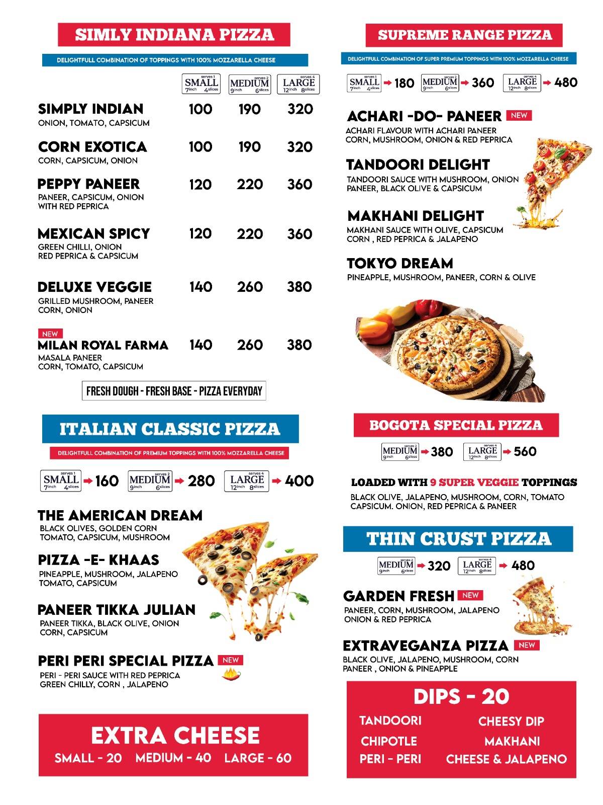 Bogota Pizza menu