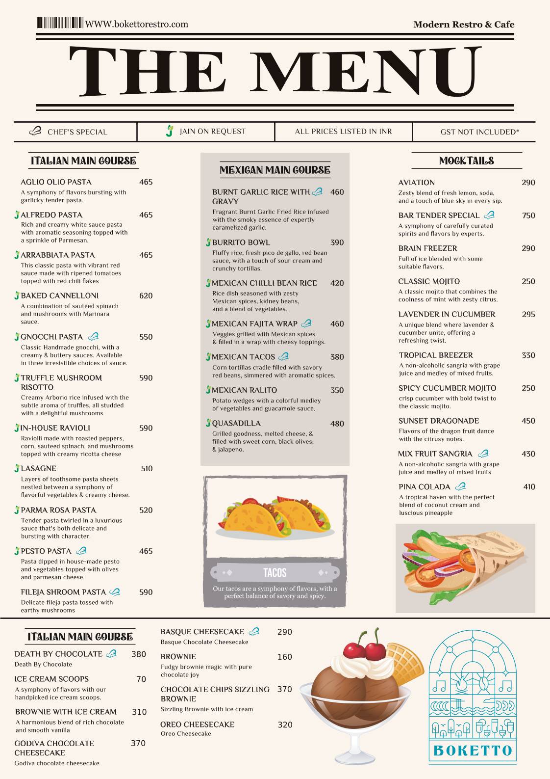 Boketto Restro Modern Cafe menu