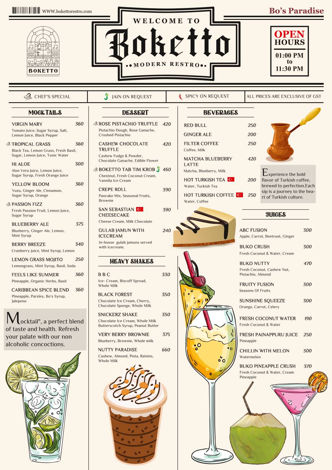 Boketto Restro Modern Cafe menu