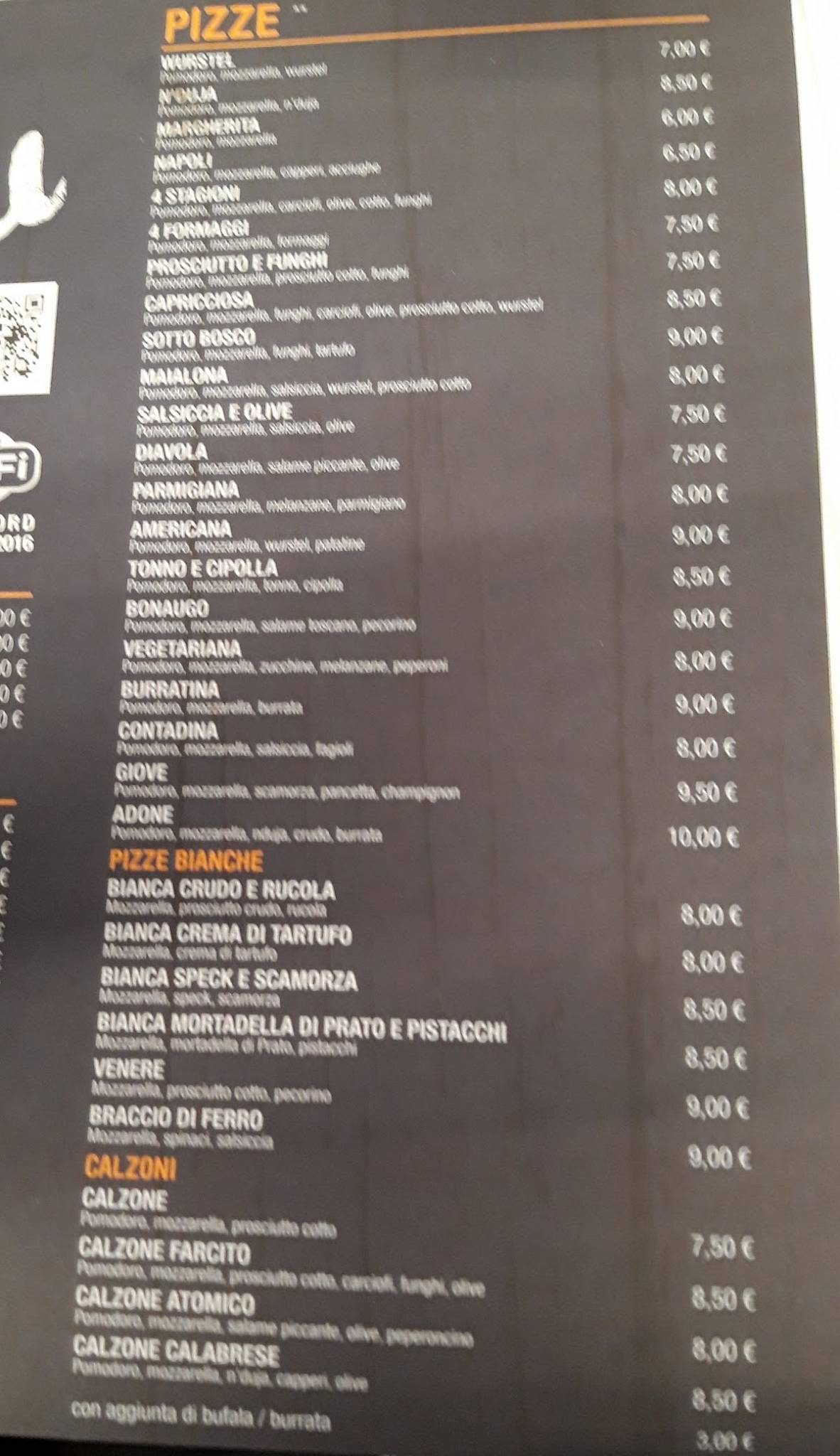 Menu di Bonaugo pizzeria ristorante 