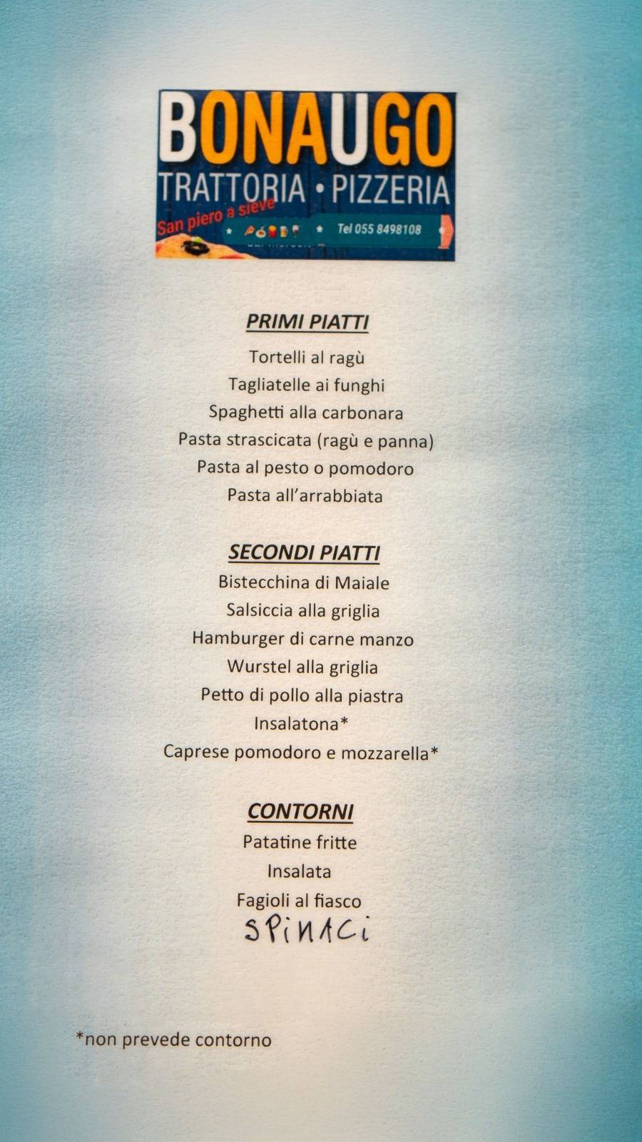 Menu di Bonaugo pizzeria ristorante 