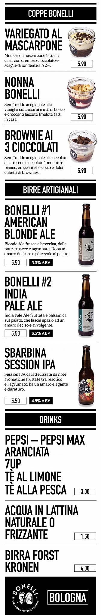 Menu di Bonelli Burgers - Bologna Mazzini 