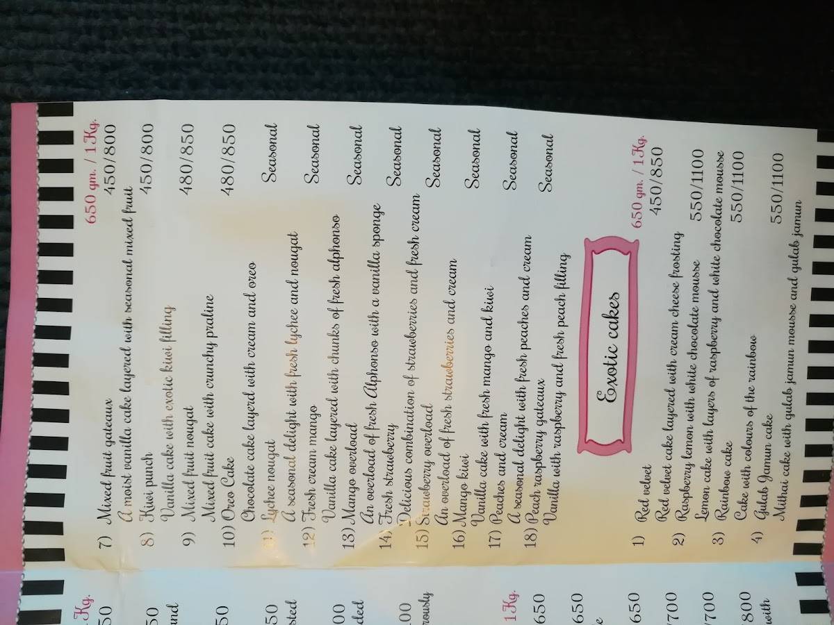 Bonnie's Bakery menu