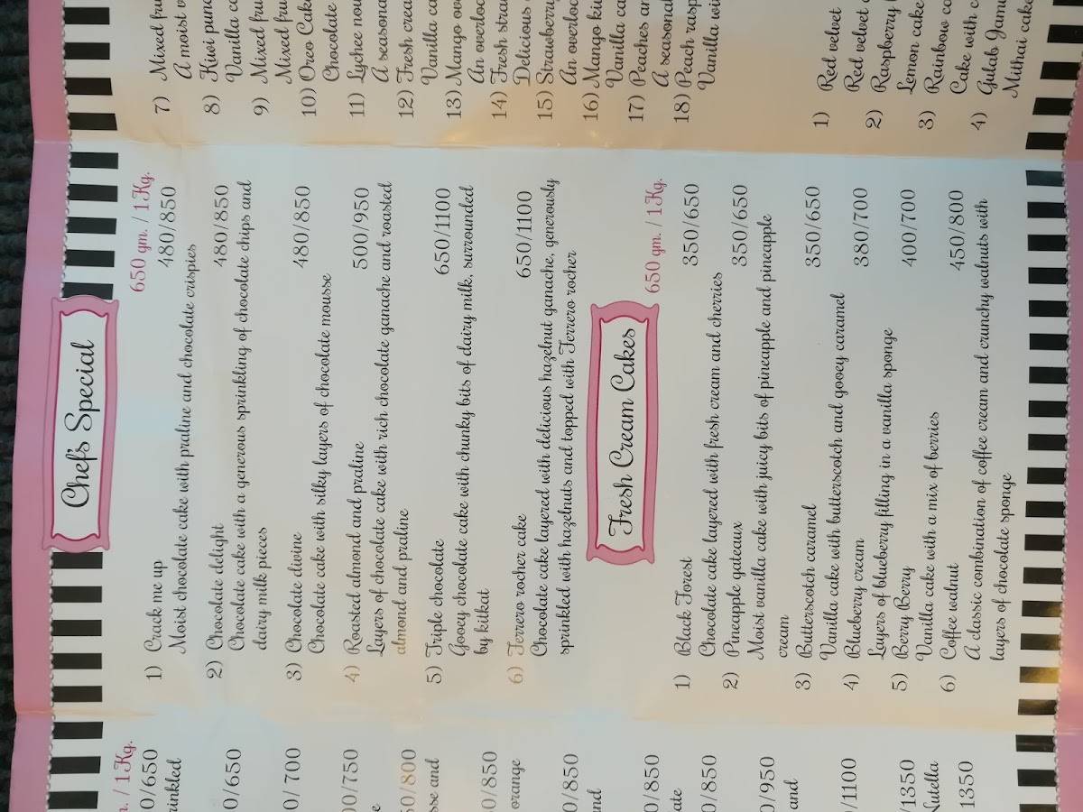 Bonnie's Bakery menu