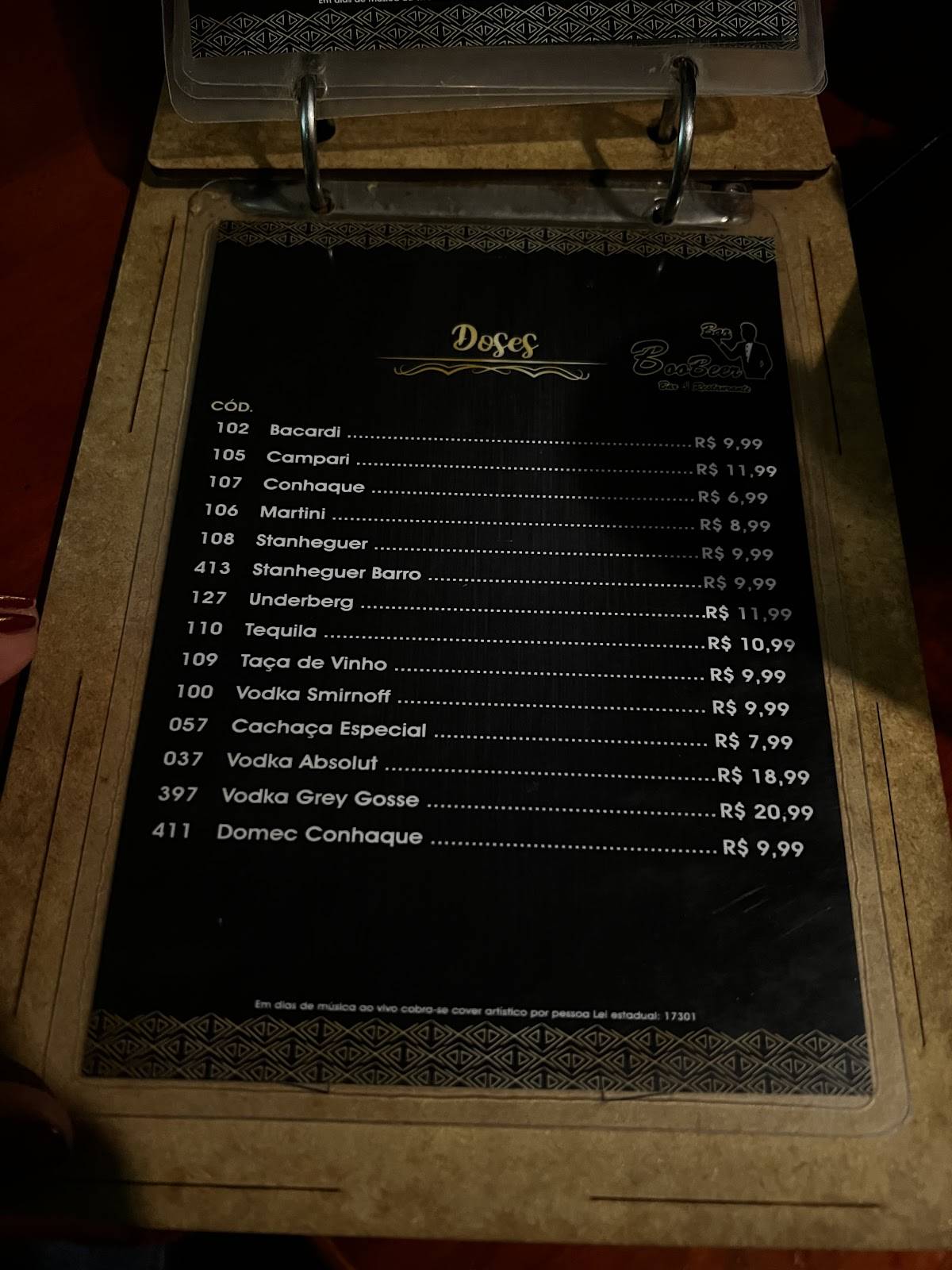 Boo Beer cardápio