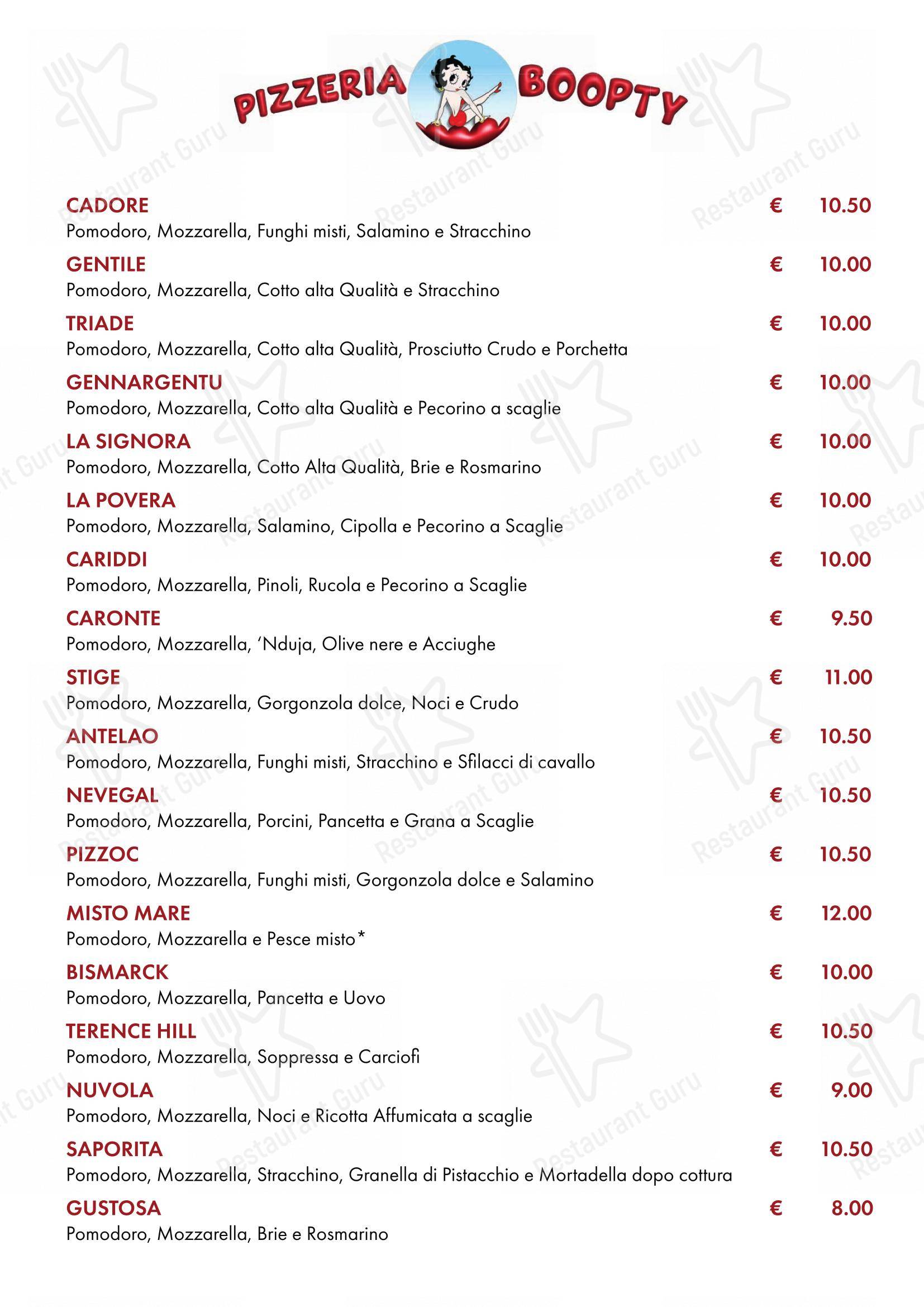 Menu per Boopty pizzeria
