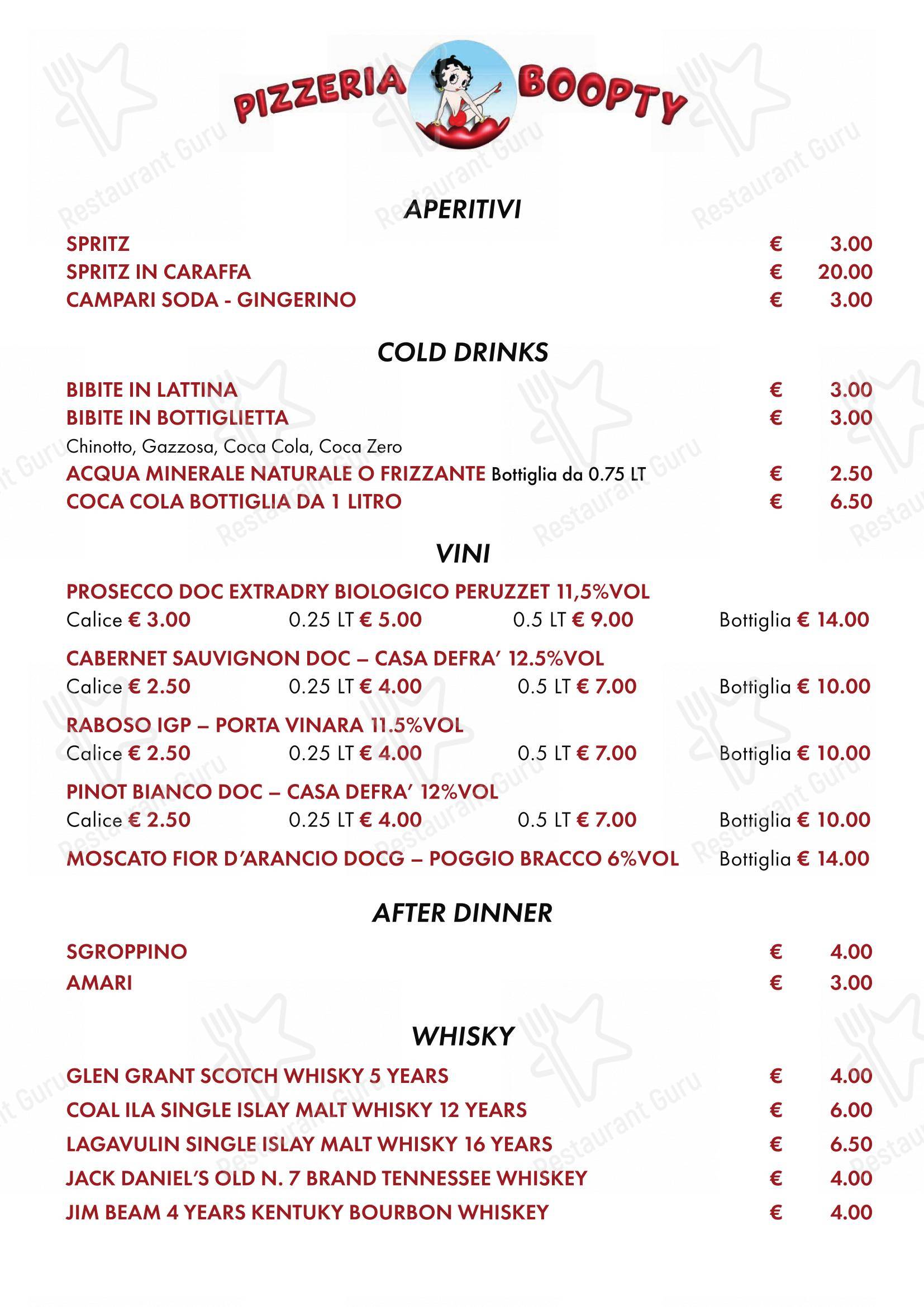 Menu per Boopty pizzeria
