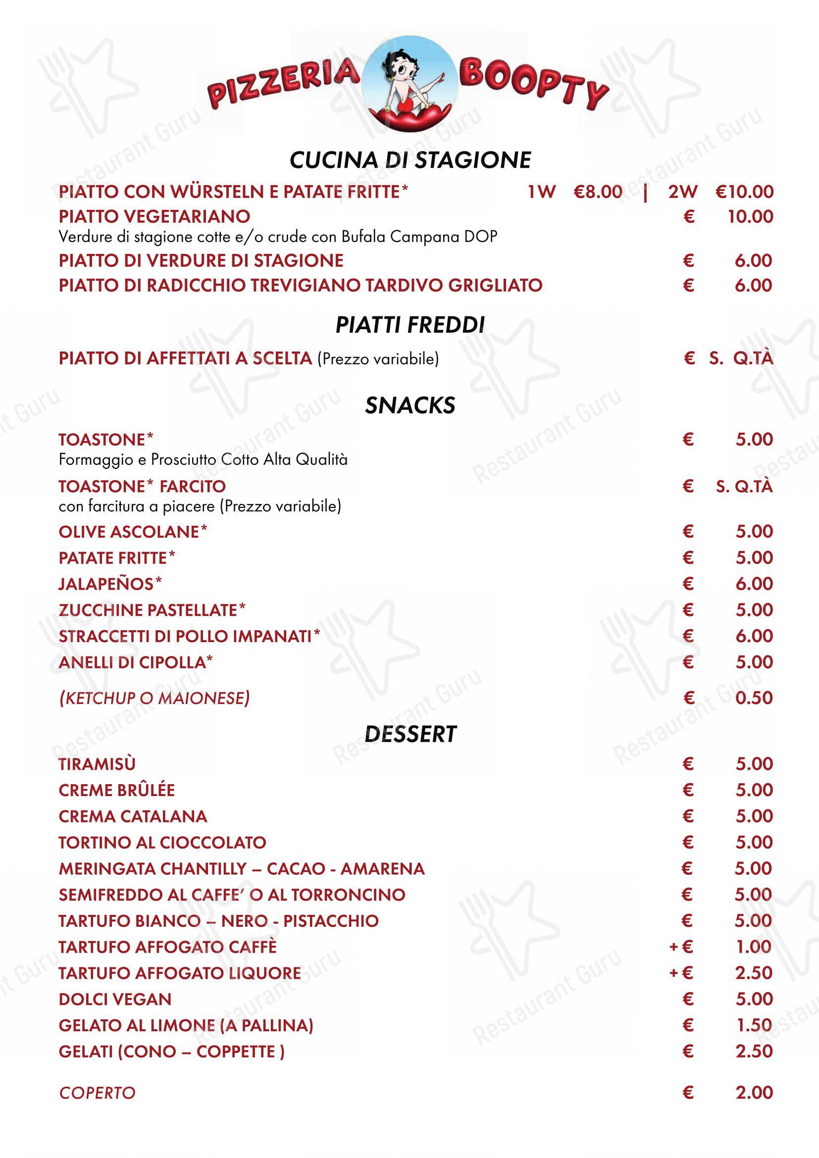 Menu per Boopty in Treviso