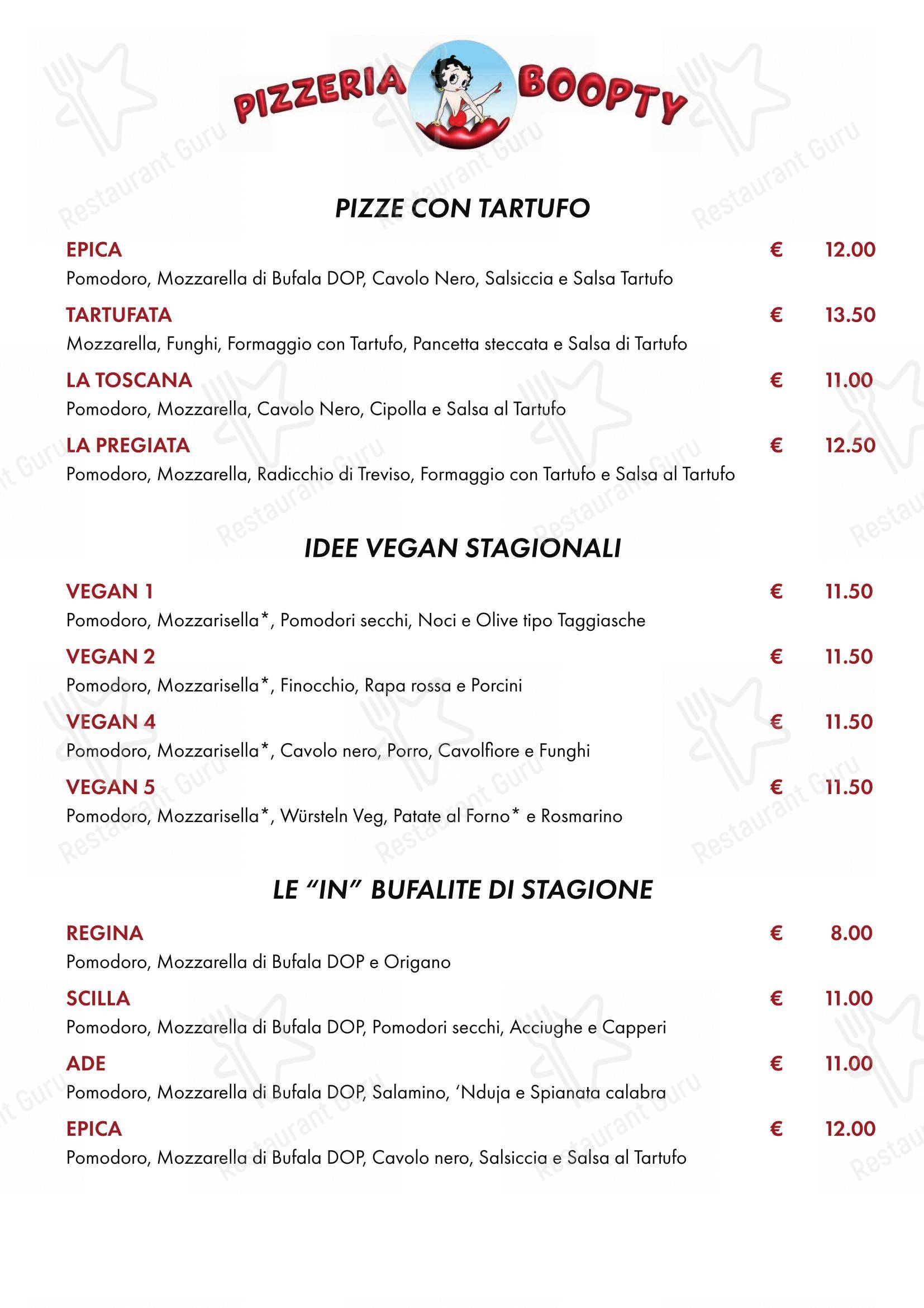 Menu per Boopty pizzeria