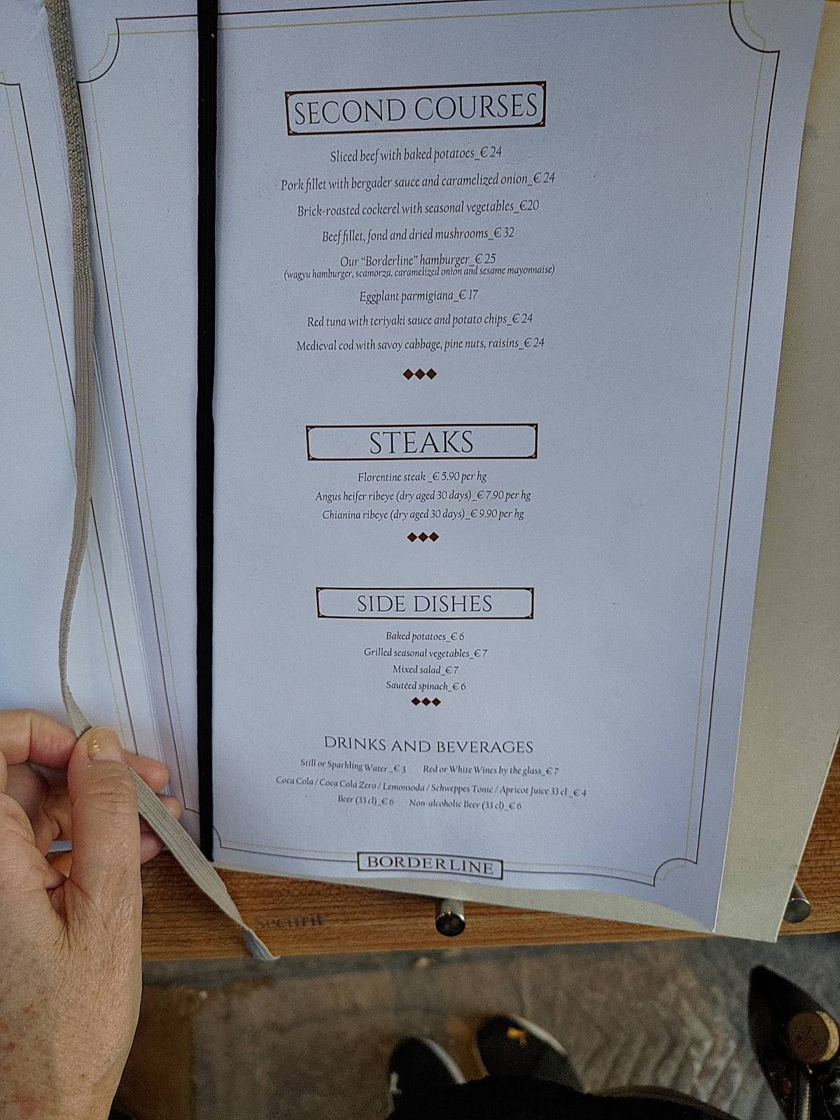 Menu de Borderline Firenze