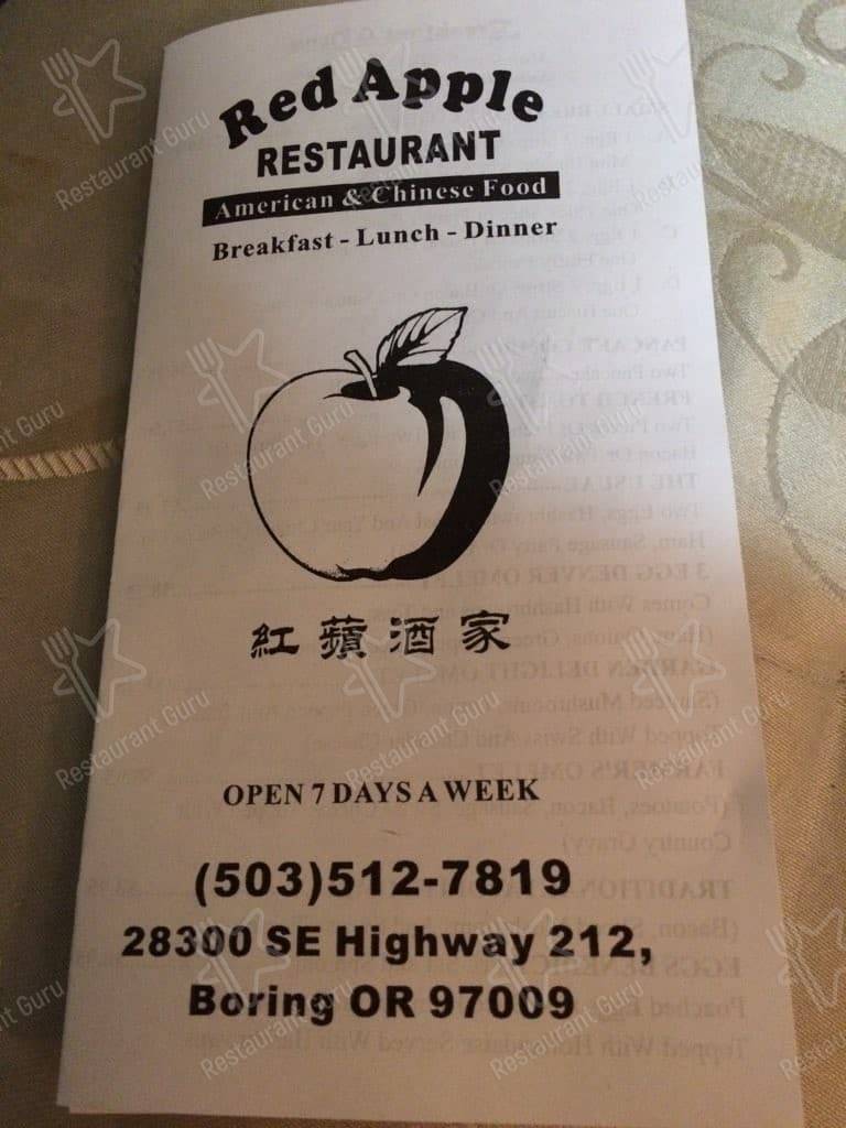 Menu at Red Apple Restaurant, Boring