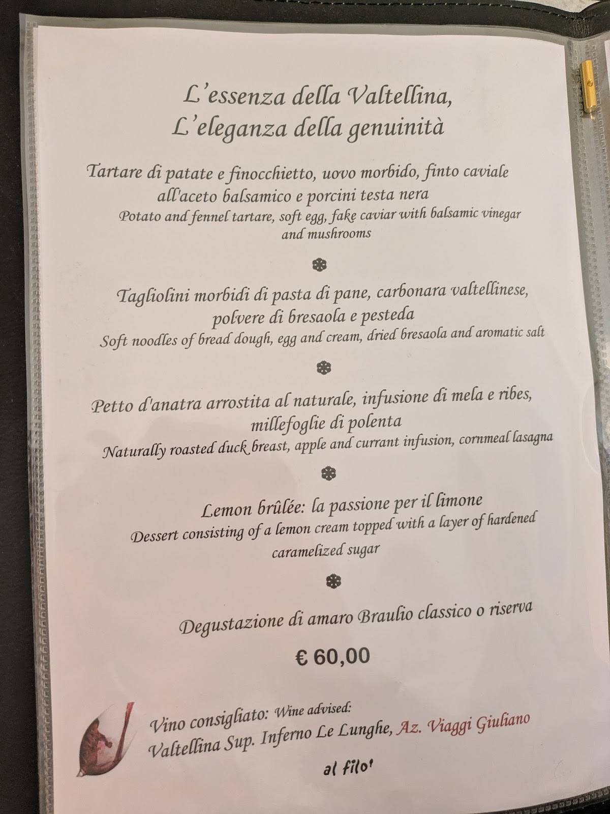 Menu di Ristorante Al Filò 
