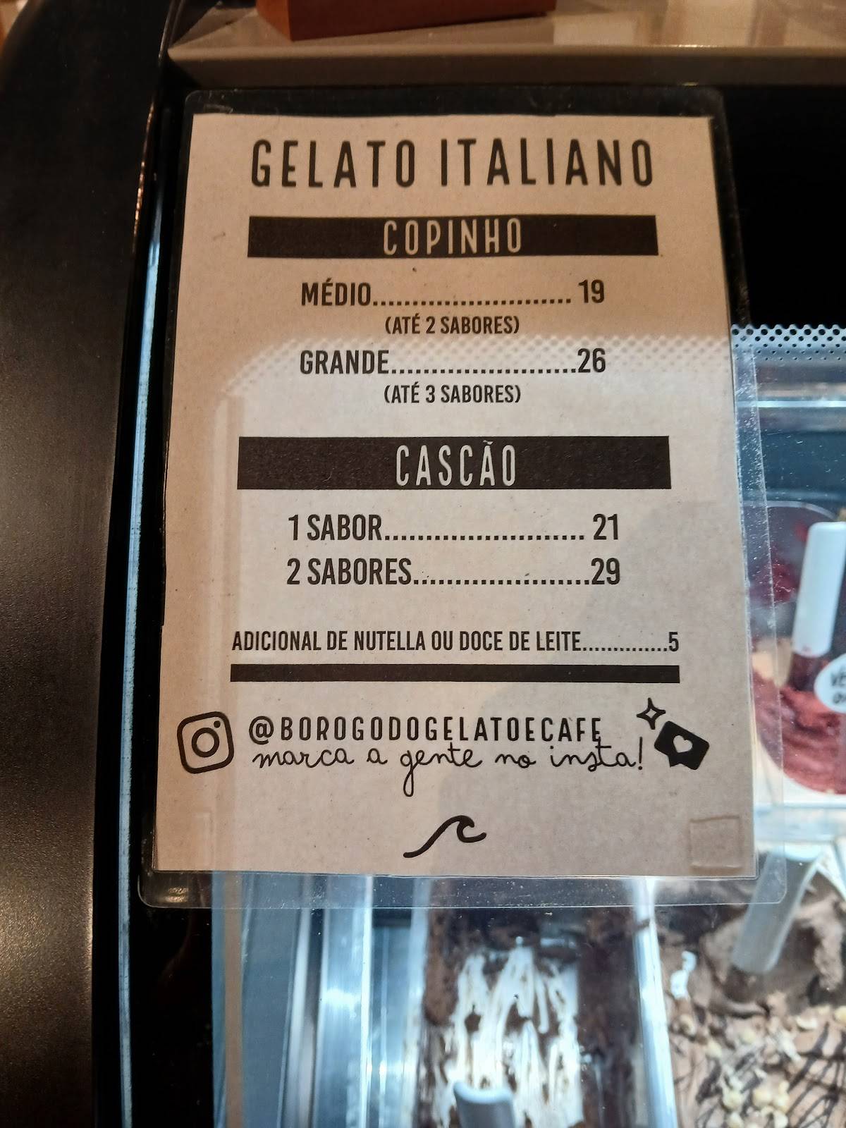 Borogodó Galato e Café cardápio