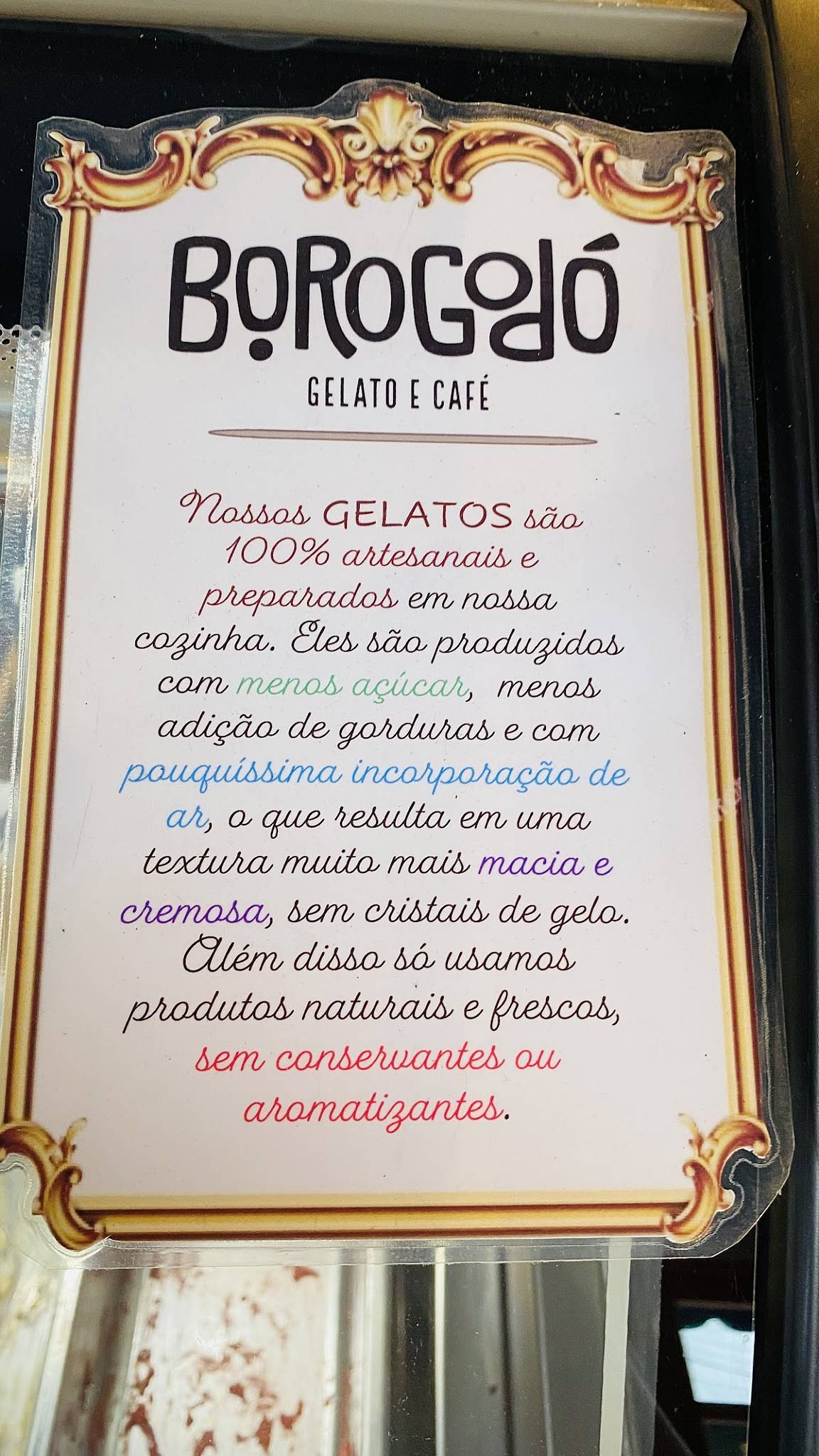 Borogodó Galato e Café cardápio