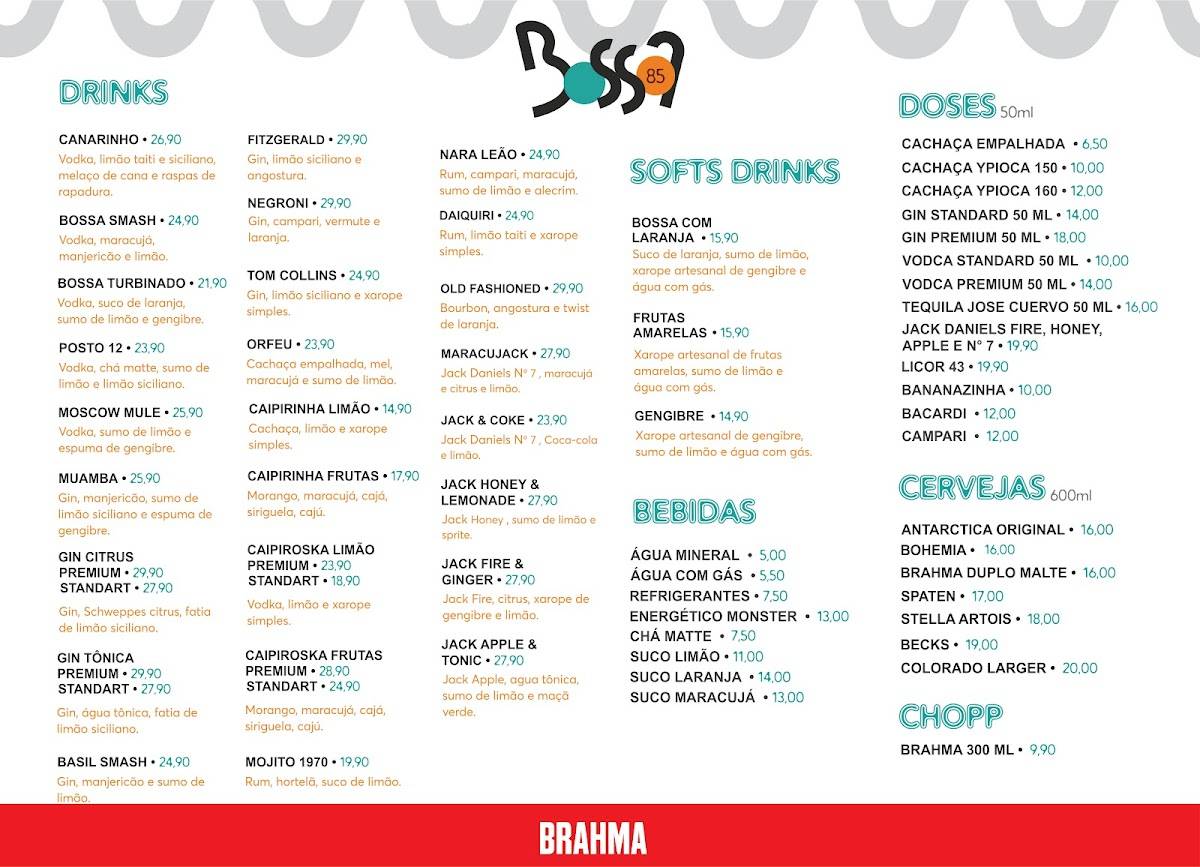 Bossa 85 cardápio
