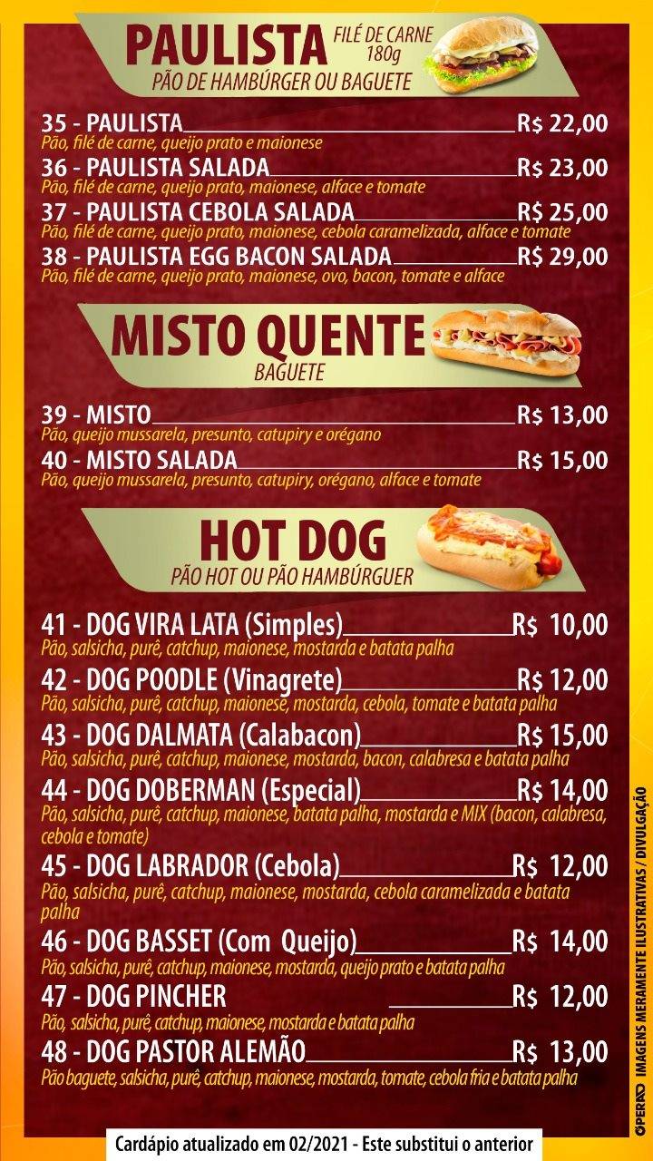 Jacoia lanches cardápio