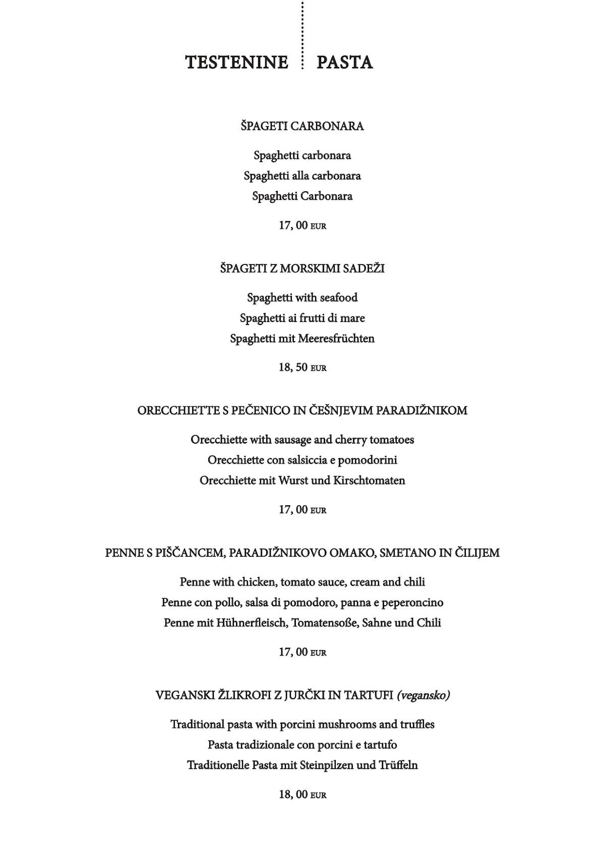 Menu di Restavracija Letni vrt 