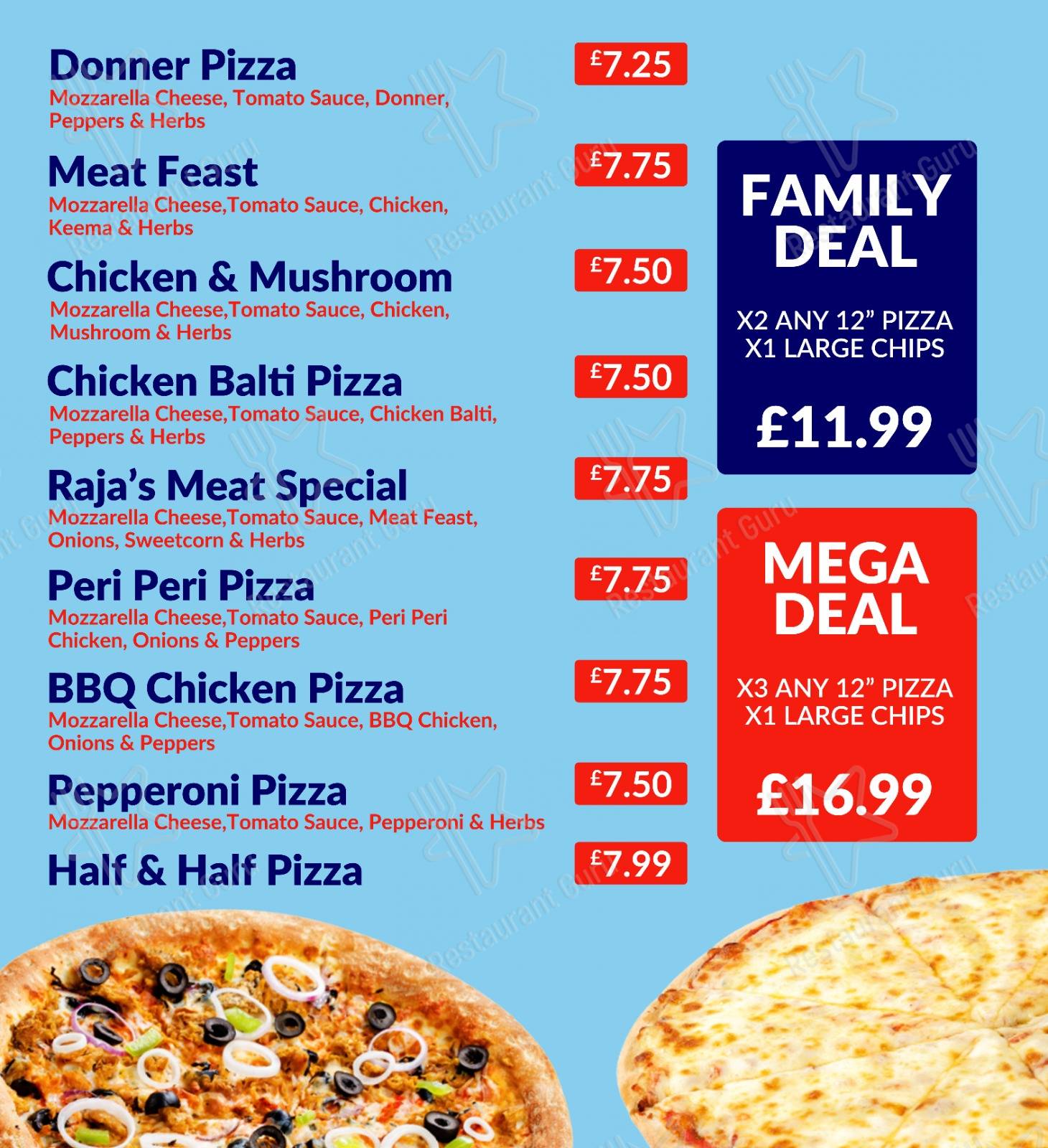 Menu at Raja's Pizza Bar, Bradford, 892 Manchester Rd