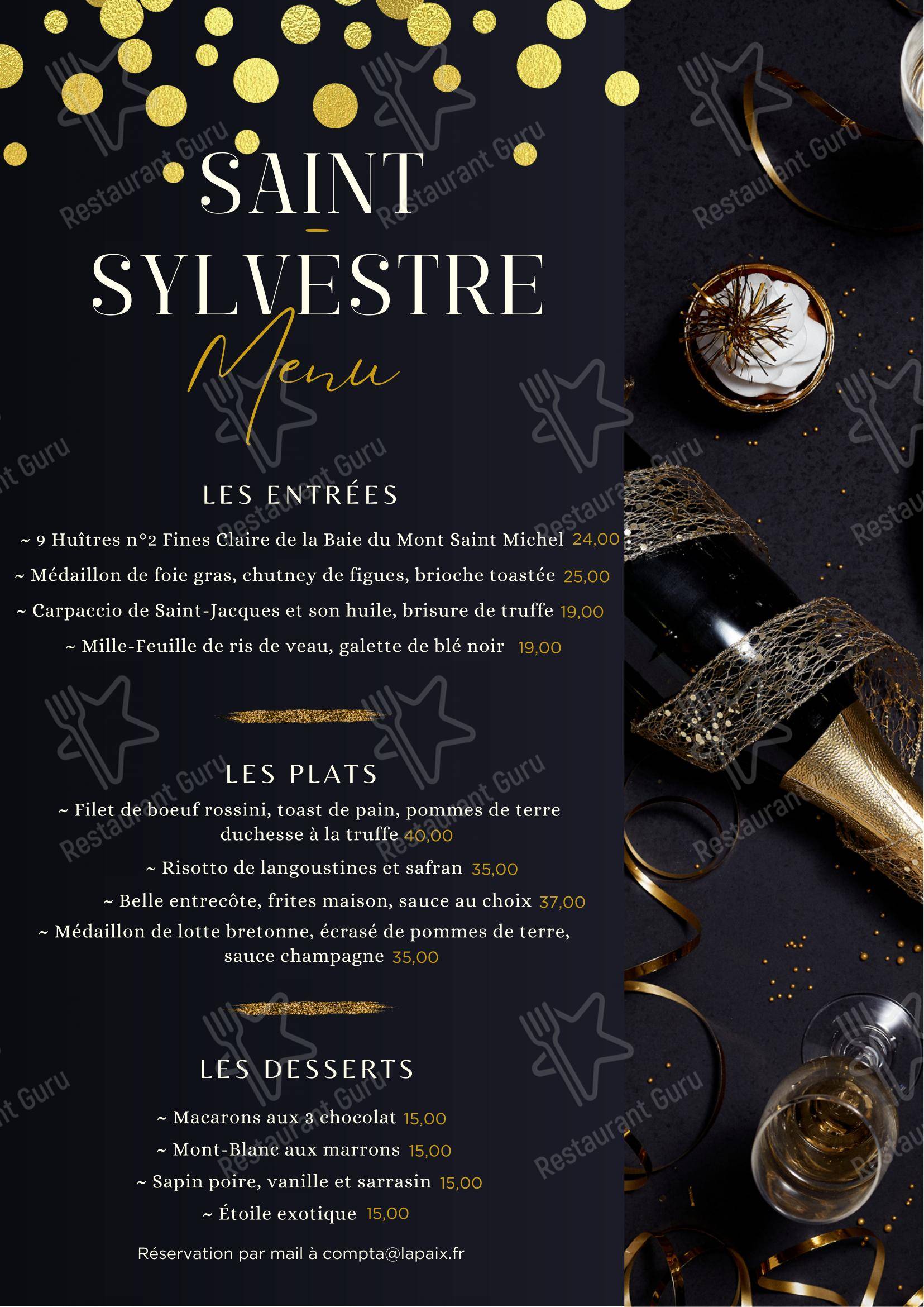 Menu pour Brasserie de la Paix dans Rennes