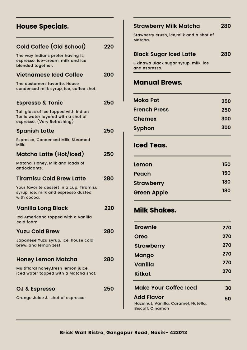 Brickwall Bistro menu