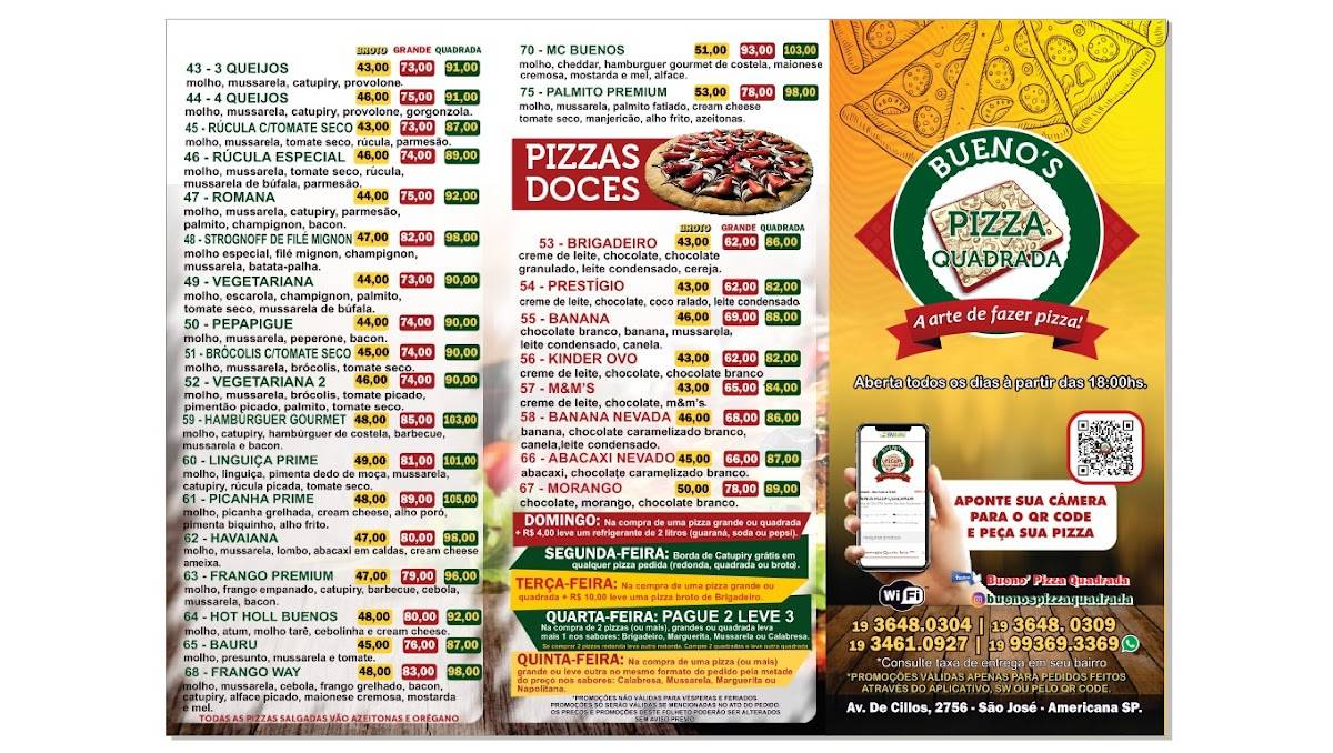 Bueno's Pizza quadrada cardápio