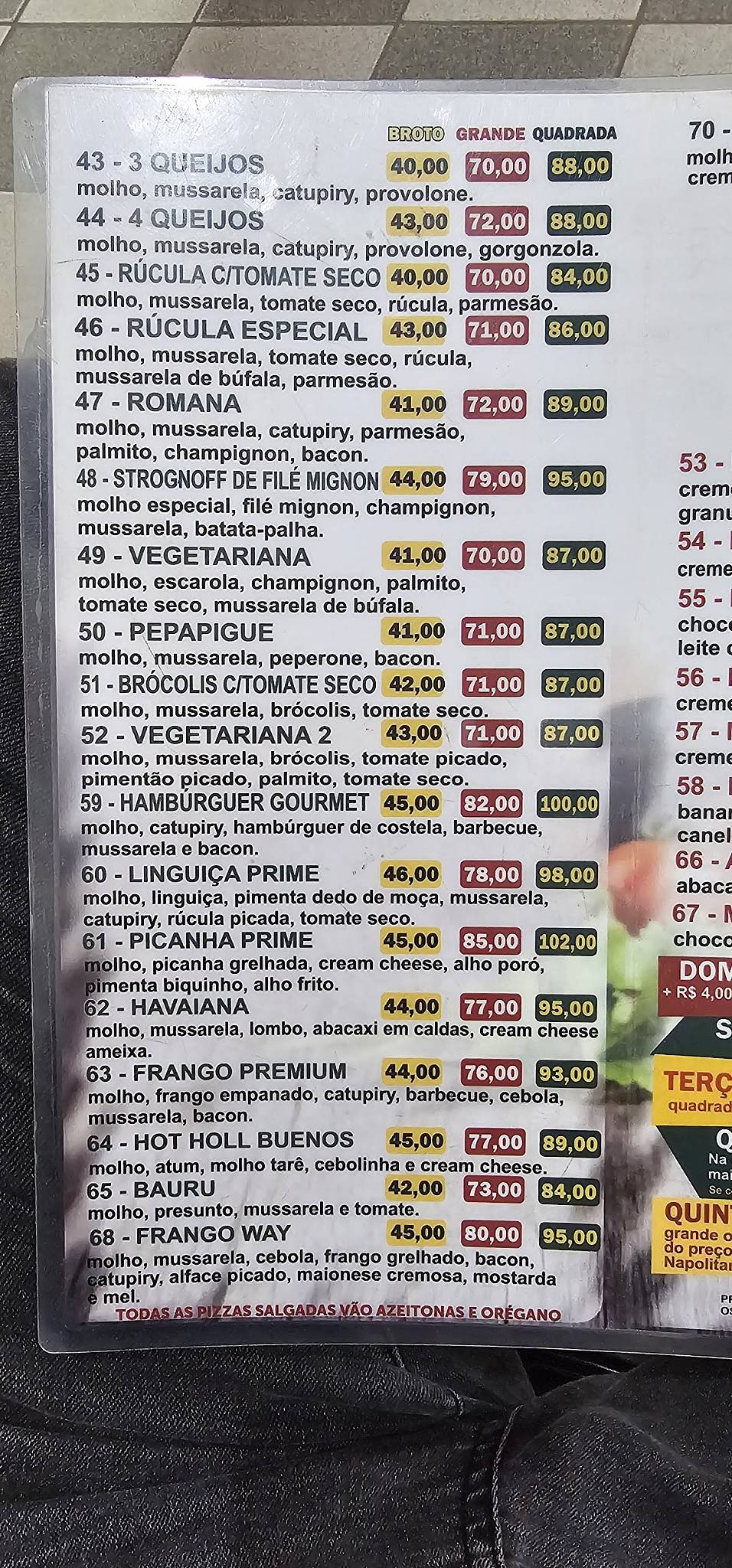 Bueno's Pizza quadrada cardápio