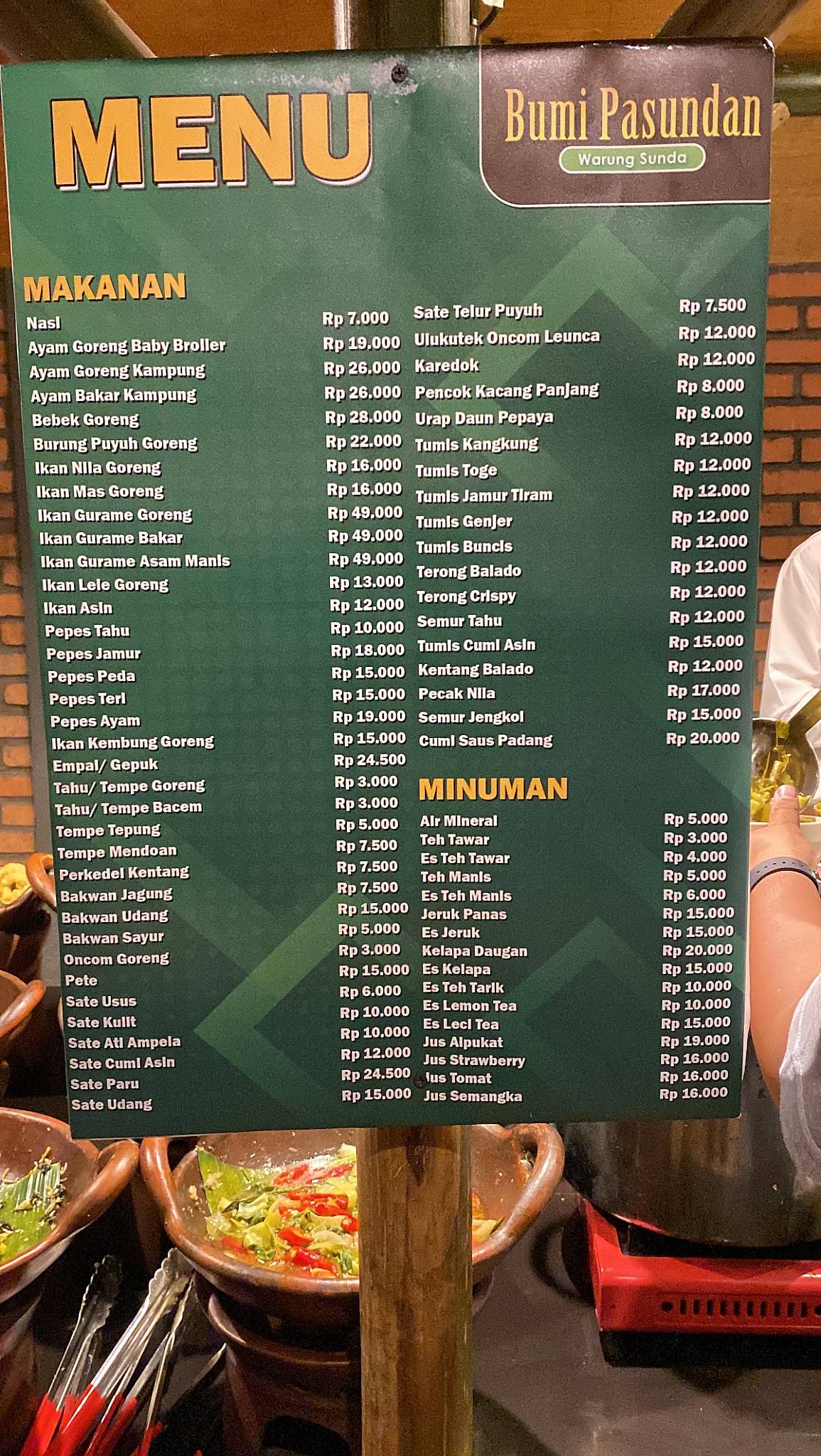 Carta del restaurante Bumi Pasundan Warung Sunda Puncak Gadog, Megamendung