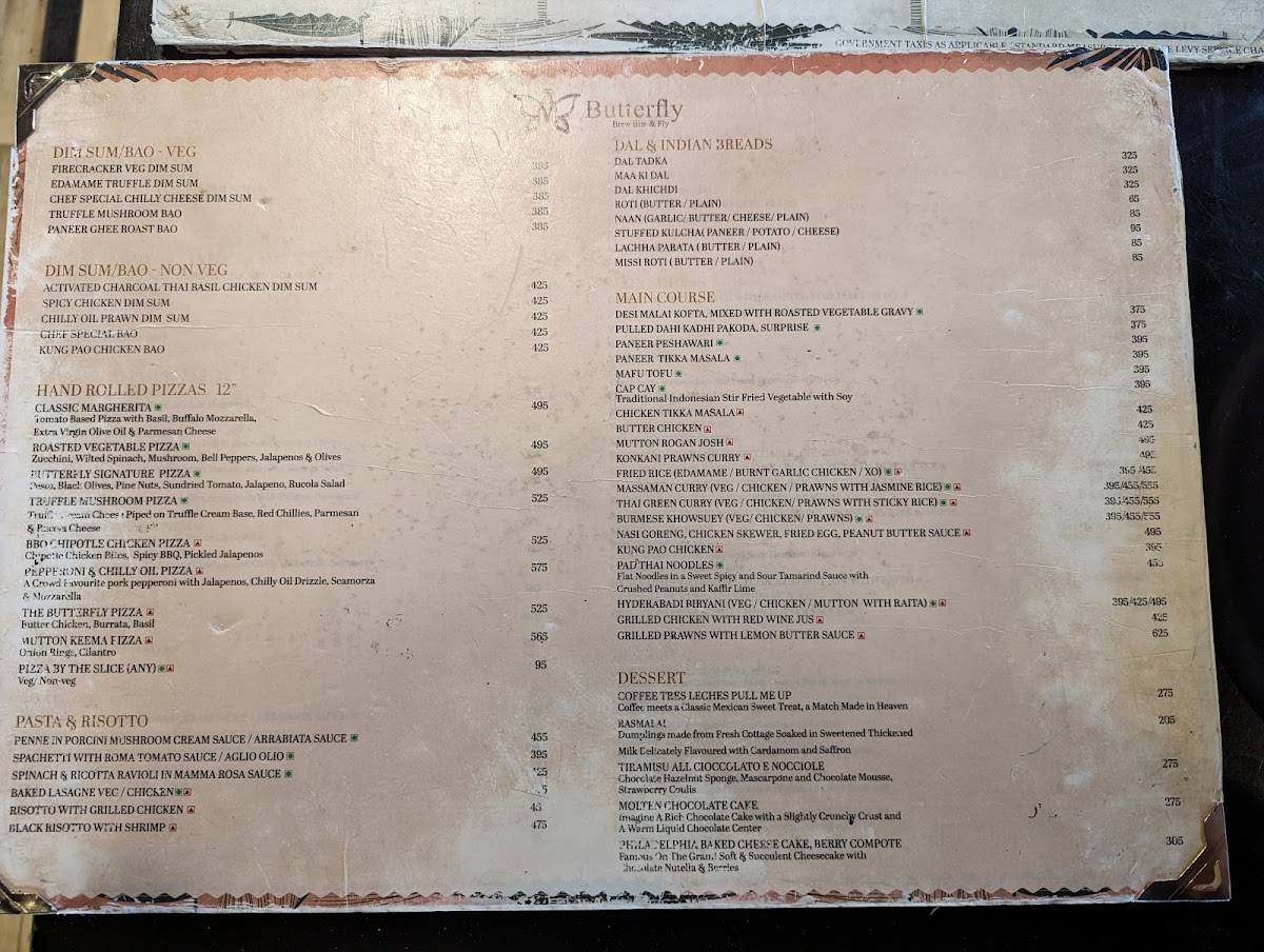 ButterFly - Brew Bite & Fly menu