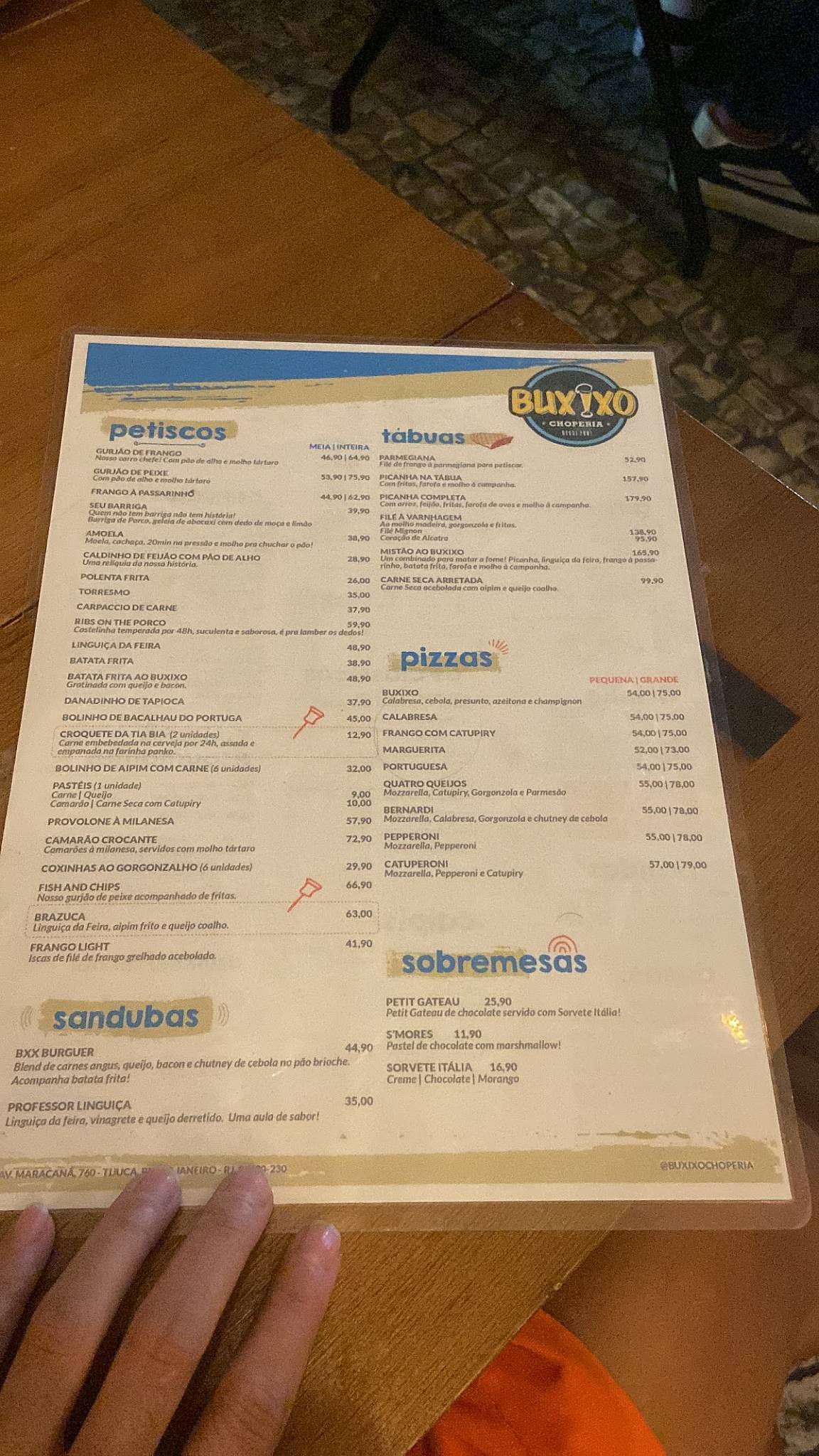Buxixo Choperia cardápio