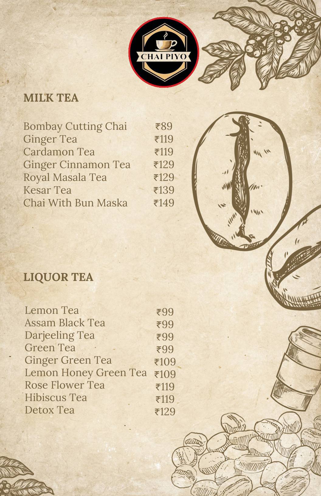 CHAI PIYO- Multi Cuisine Restaurant Best Cafe in Guwahati menu