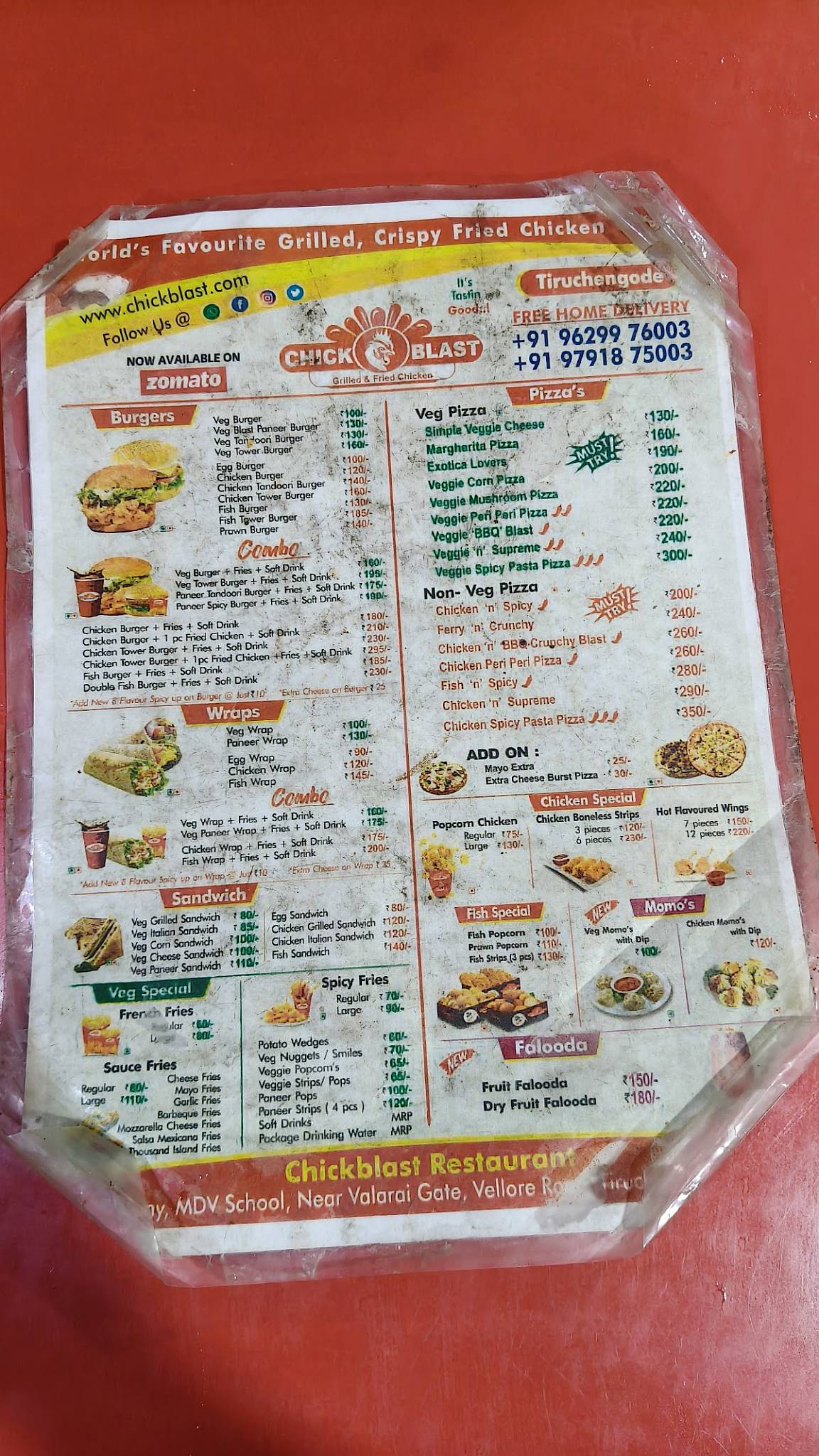 CHICK BLAST menu
