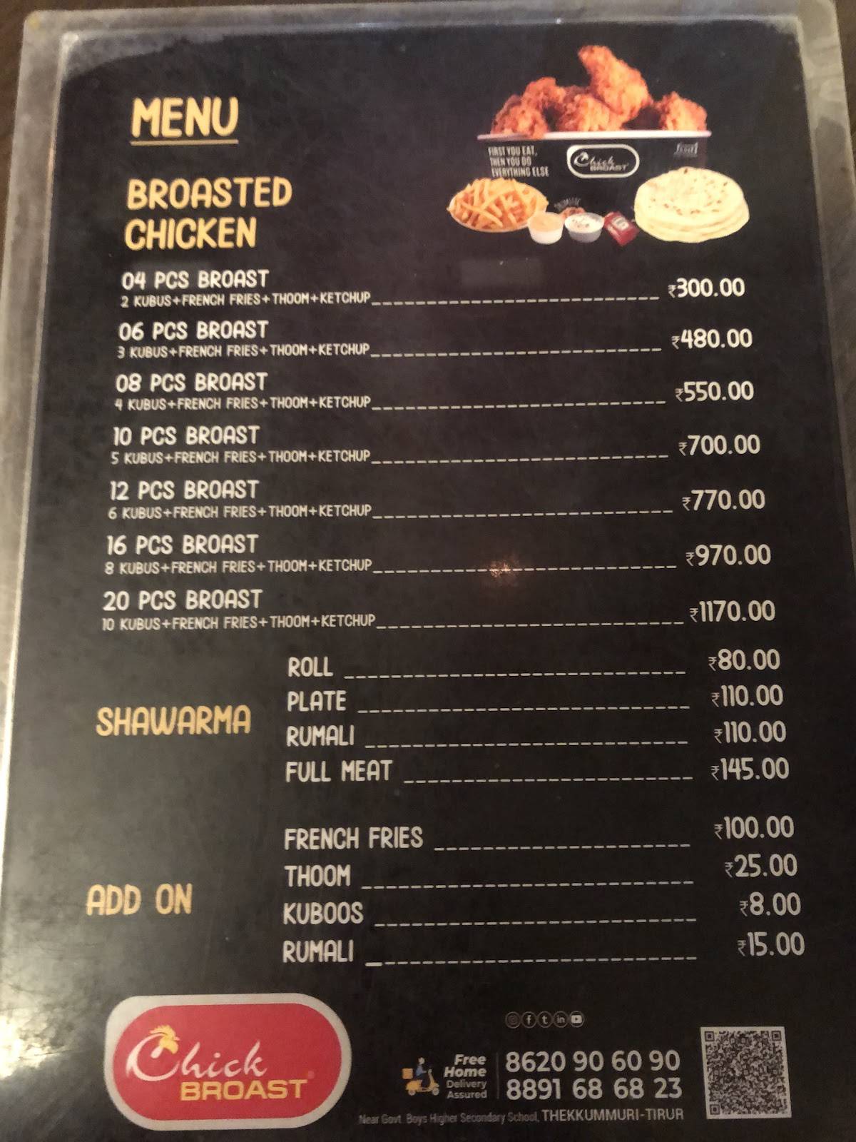 CHICK BROAST menu