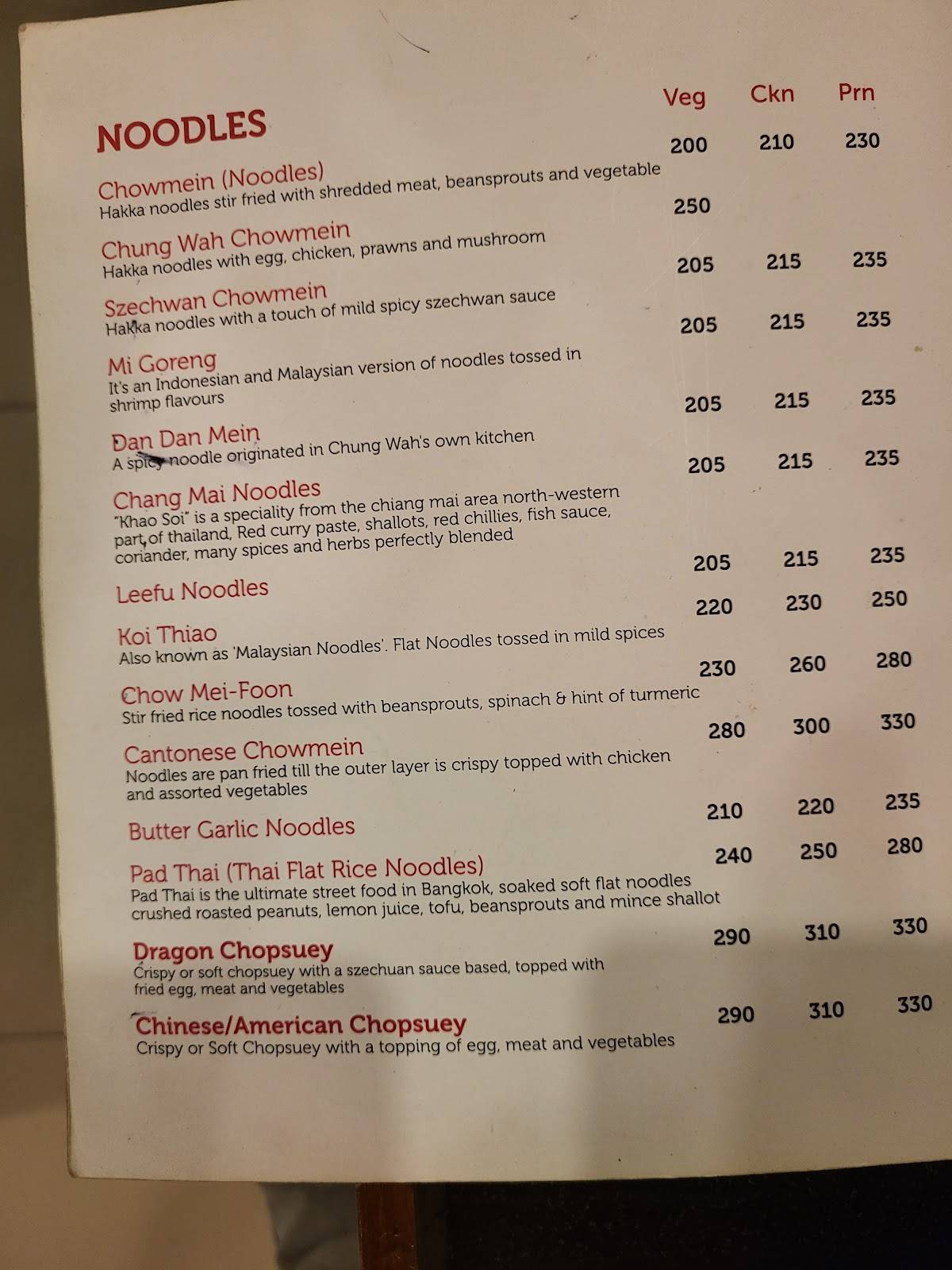 CHUNG WAH menu