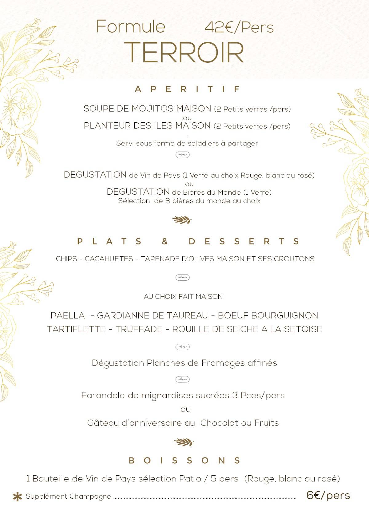 Menu de LE PATIO Resto festif