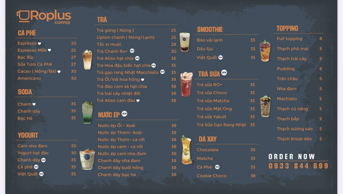 Menu at Cà Phê Ro+ Nguyên Hồng, Ho Chi Minh City