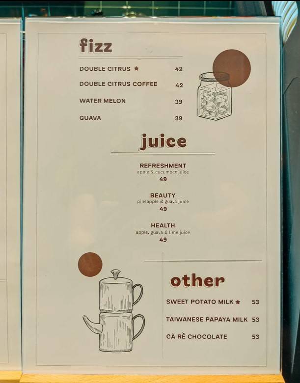 Menu at Cà Rề cafe, Ho Chi Minh City
