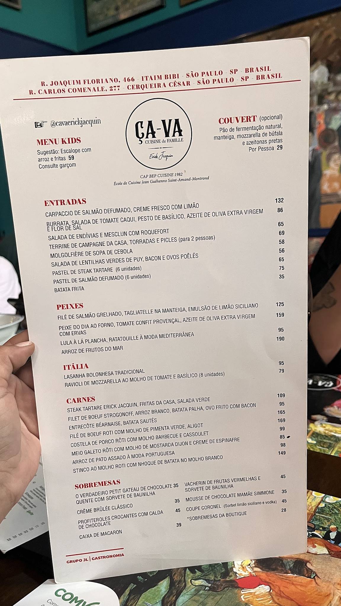 Ça-Va Bistrô - Chef Erick Jacquin (Bela Vista) cardápio