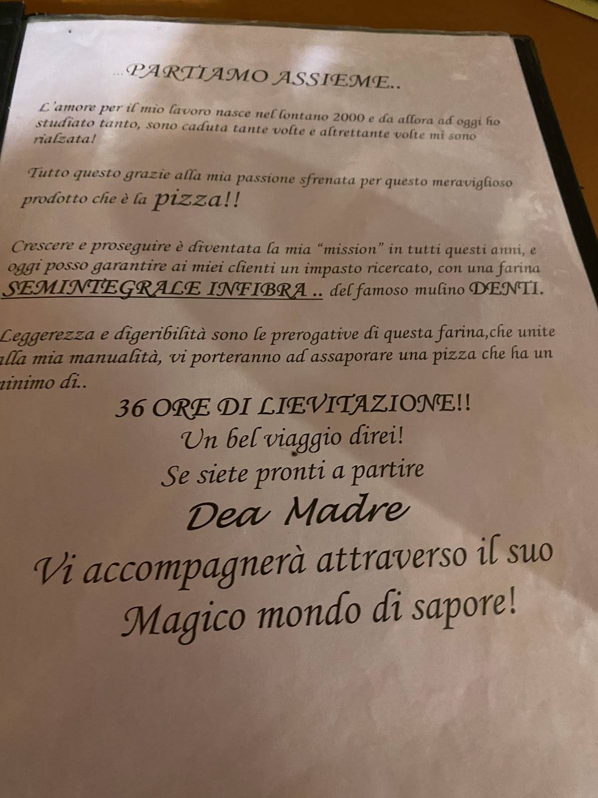 Menu di DEA MADRE Pizzeria forno a legna 