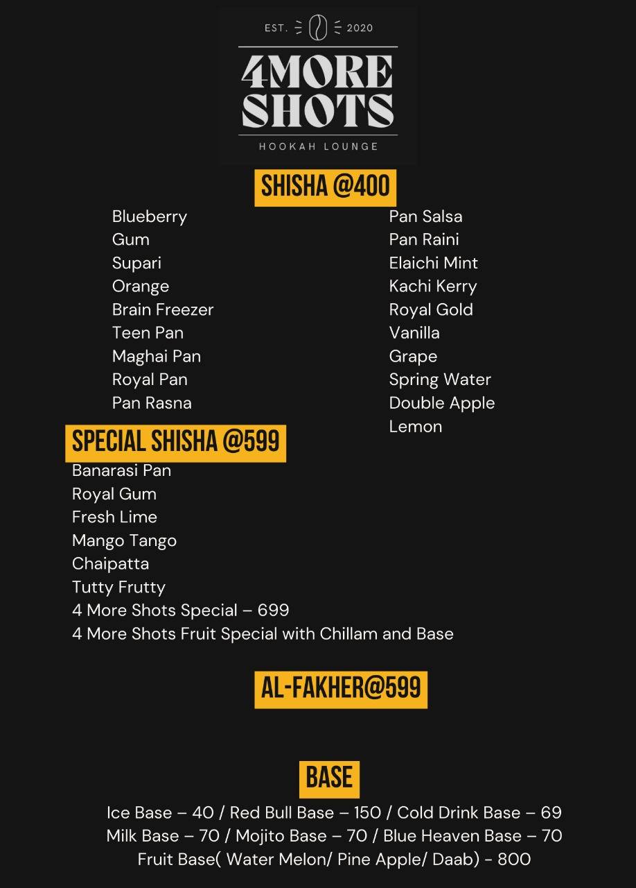 4 more shots cafe menu