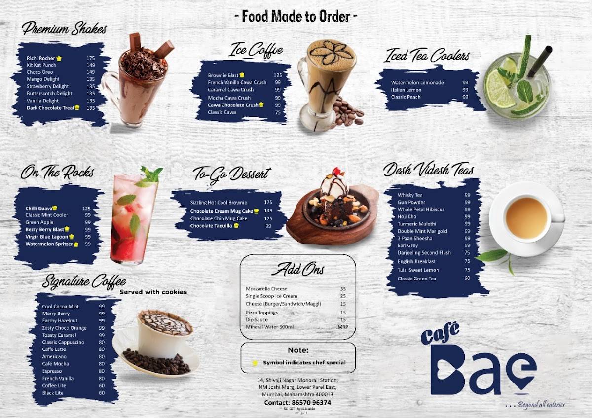 Cafe Bae menu