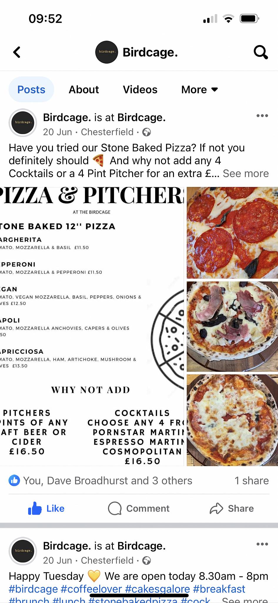 Menu at Birdcage at Derby road pub & bar, Chesterfield