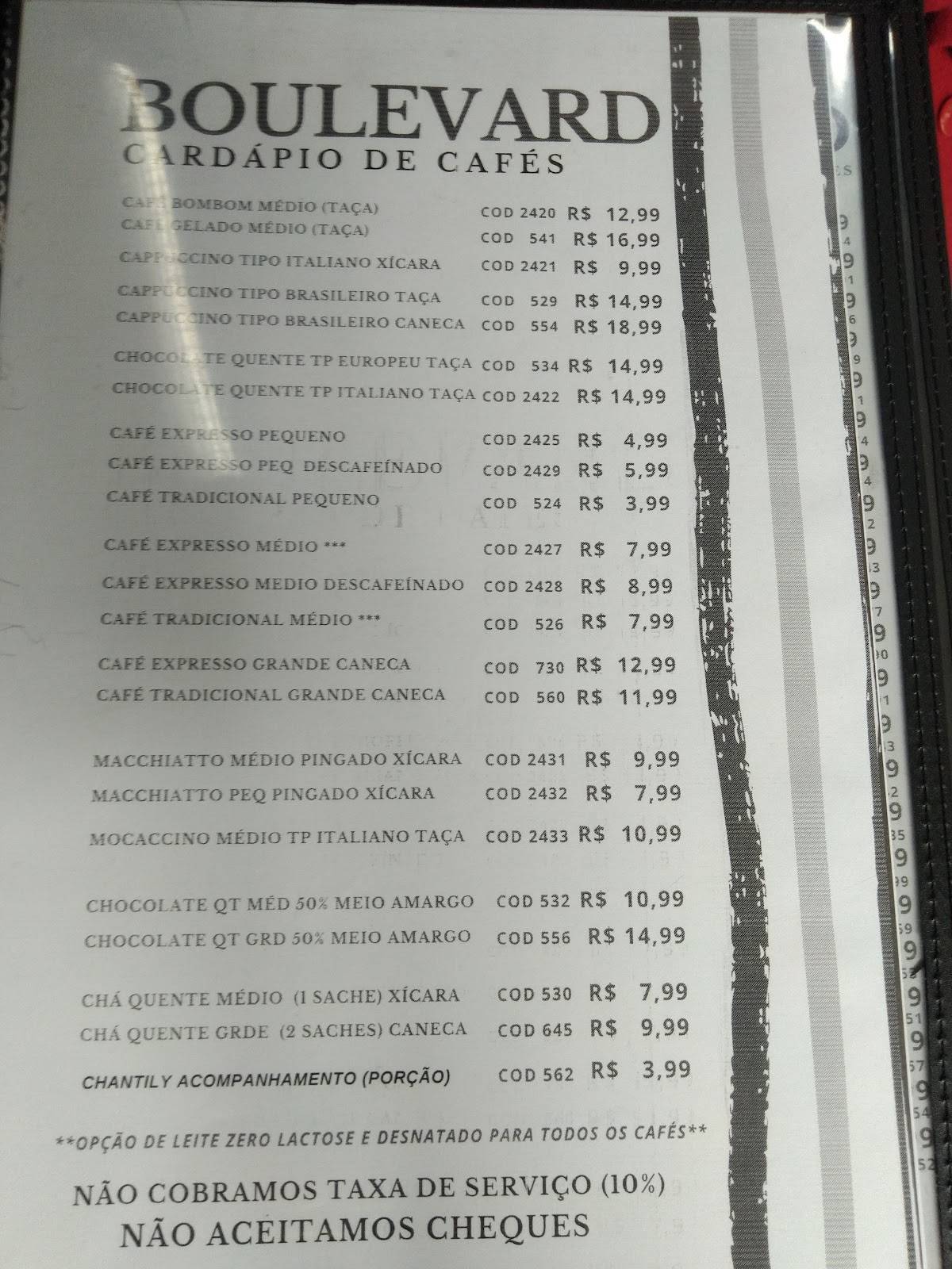 Boulevard Bistrô e Padaria cardápio