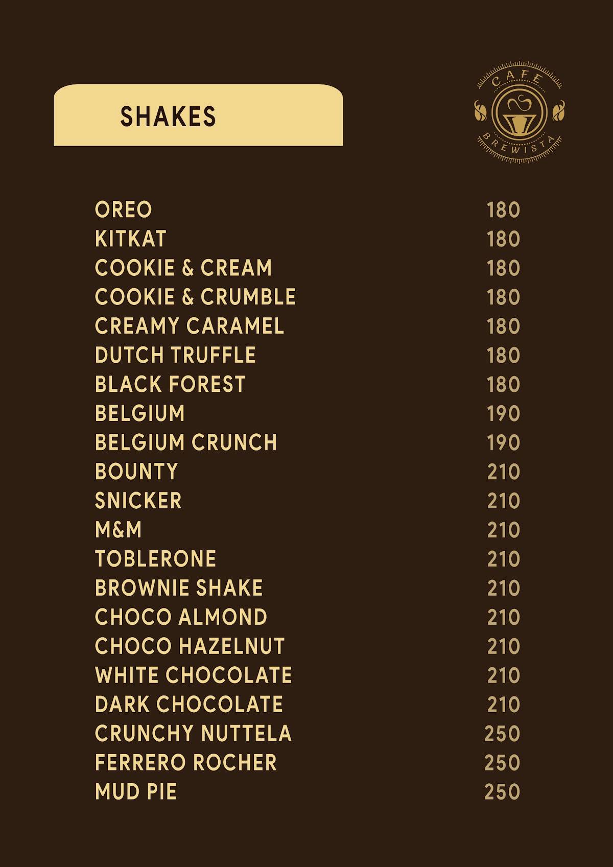 Cafe Brewista menu