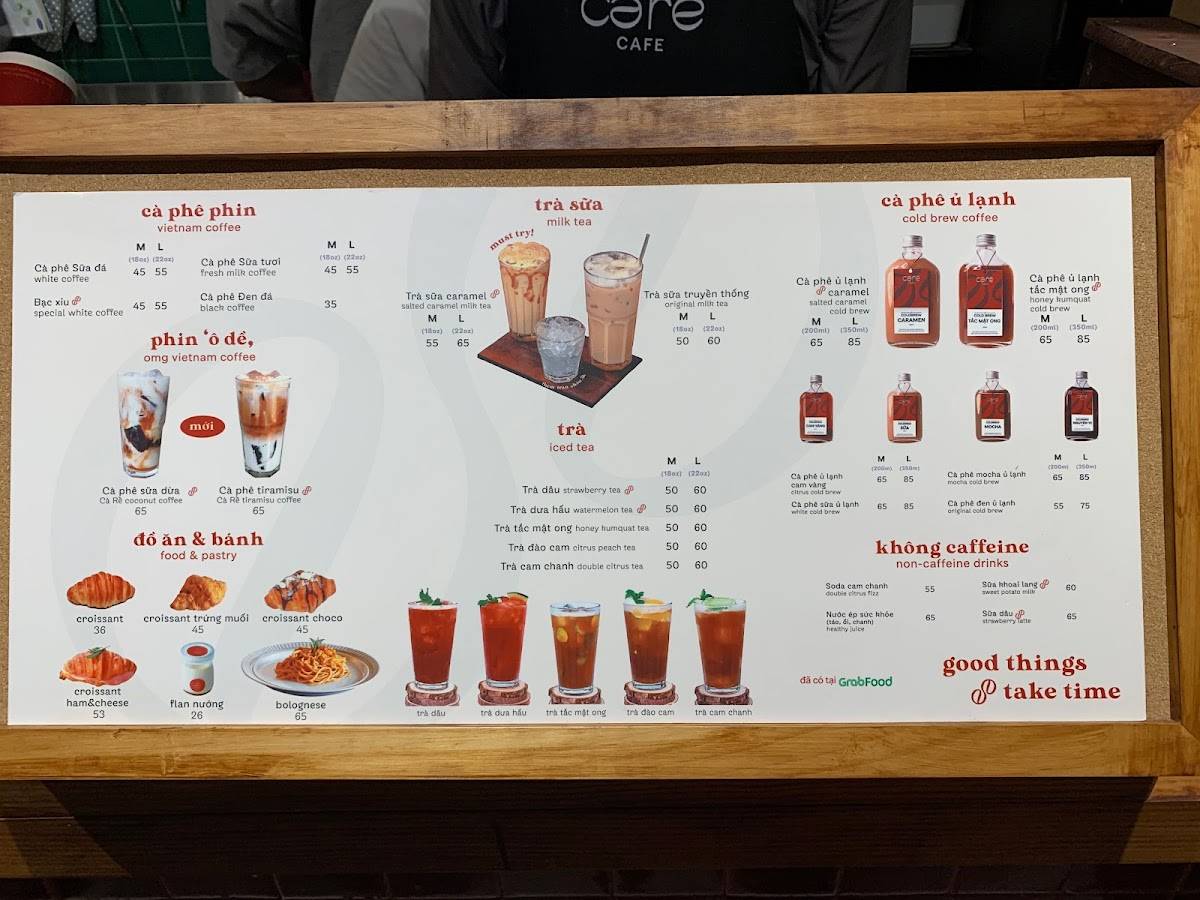 Menu at Cà Rề cafe, Ho Chi Minh City