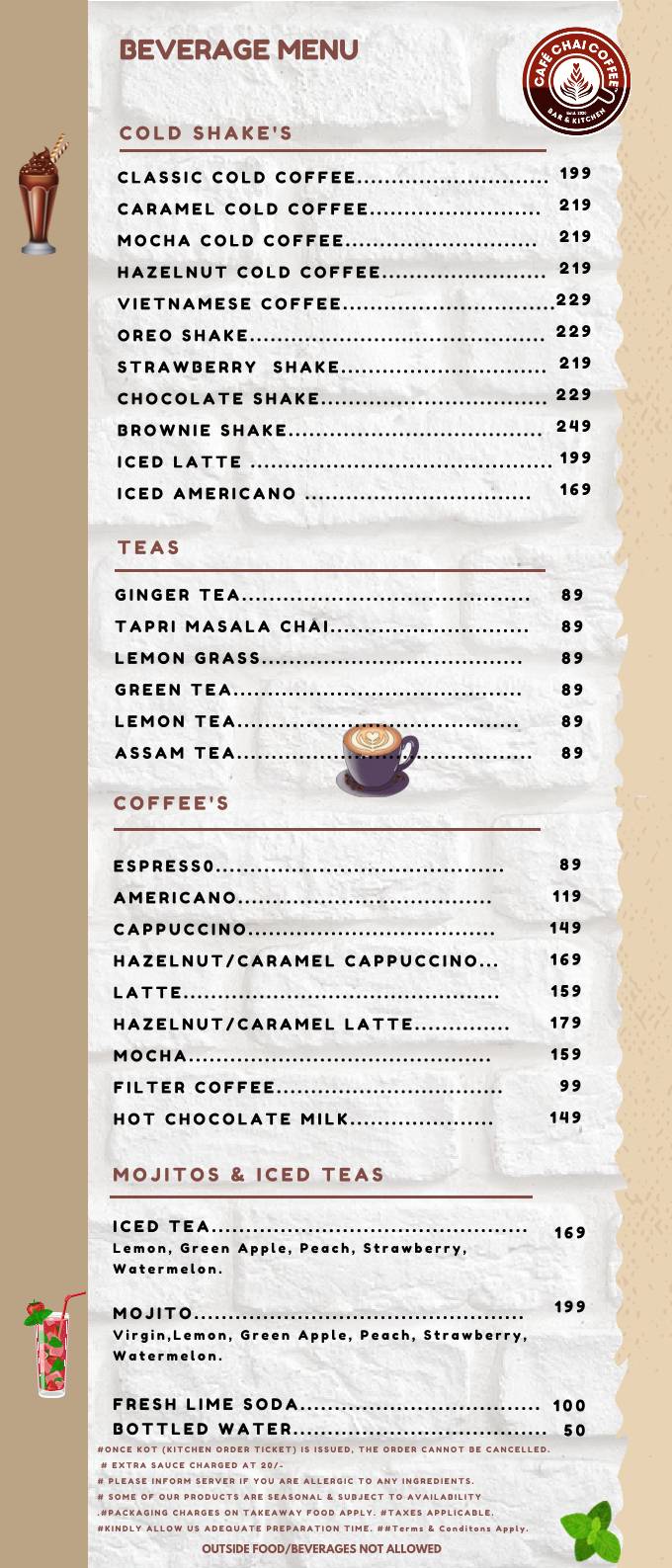 Cafe Chai Coffee Best Bar and Restaurant in Goa menu