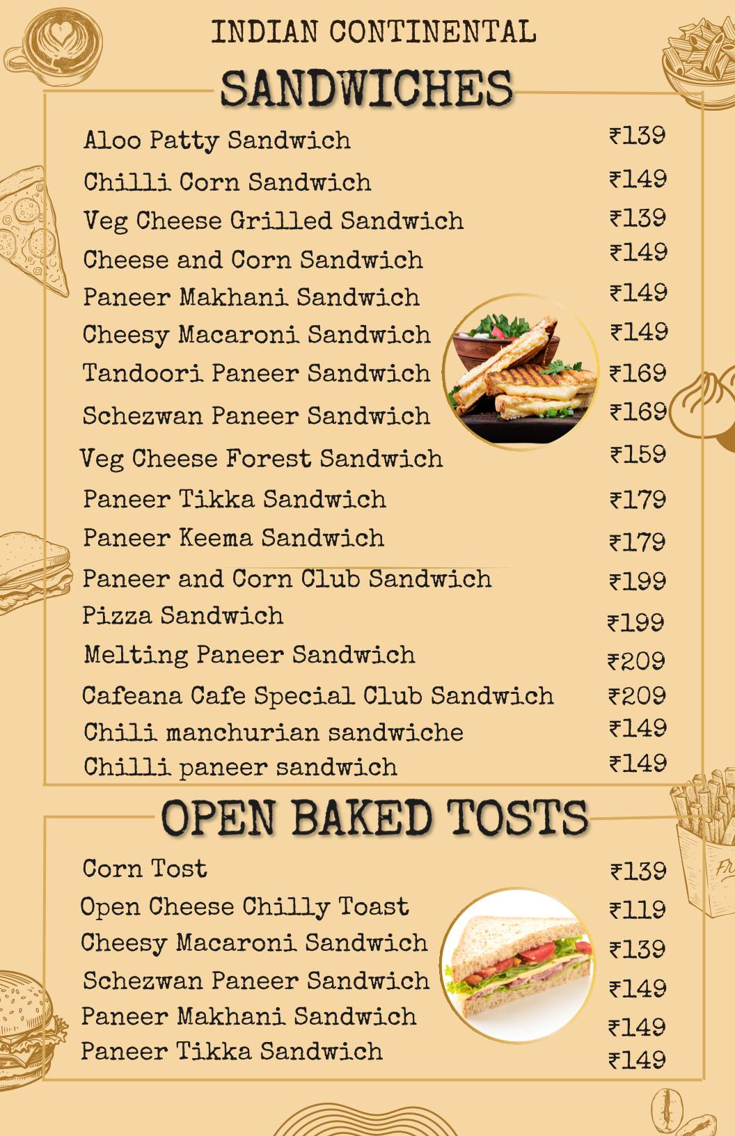 Cafeana Cafe Studio & Lounge menu