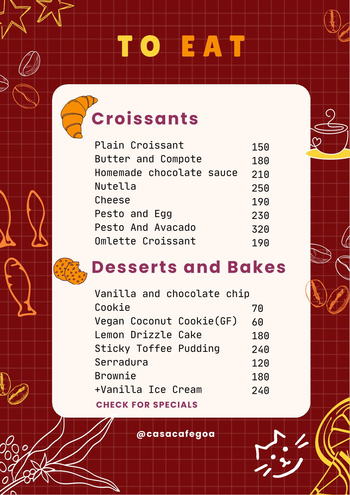 Casa Café menu