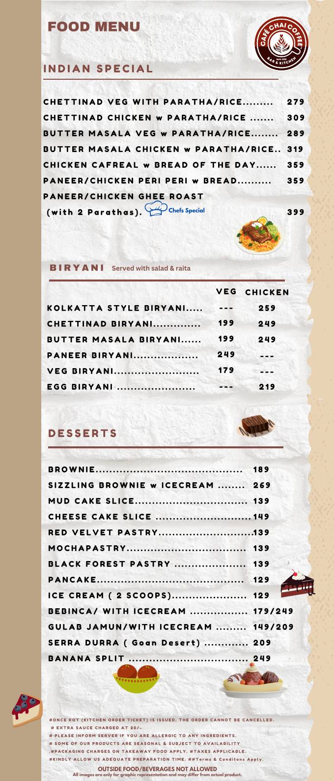 Cafe Chai Coffee Best Bar and Restaurant in Goa menu