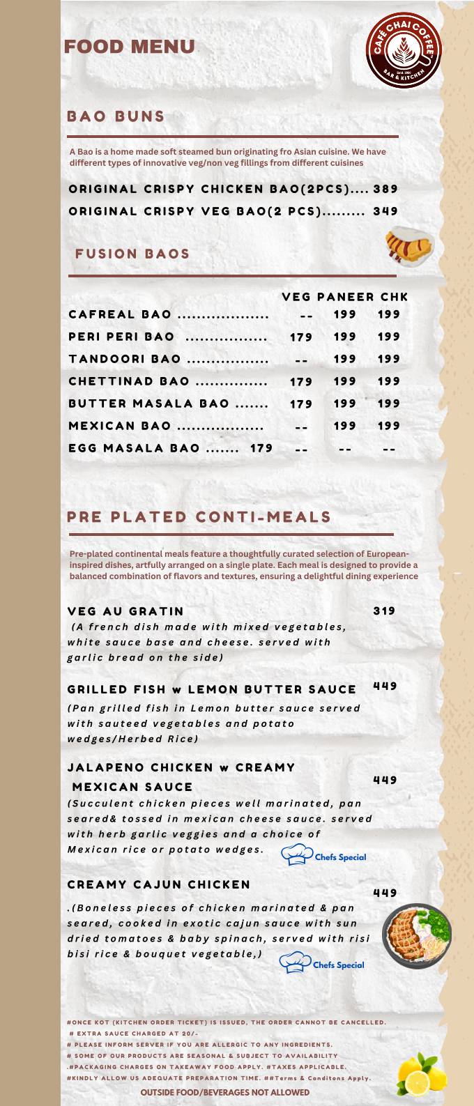 Cafe Chai Coffee Best Bar and Restaurant in Goa menu