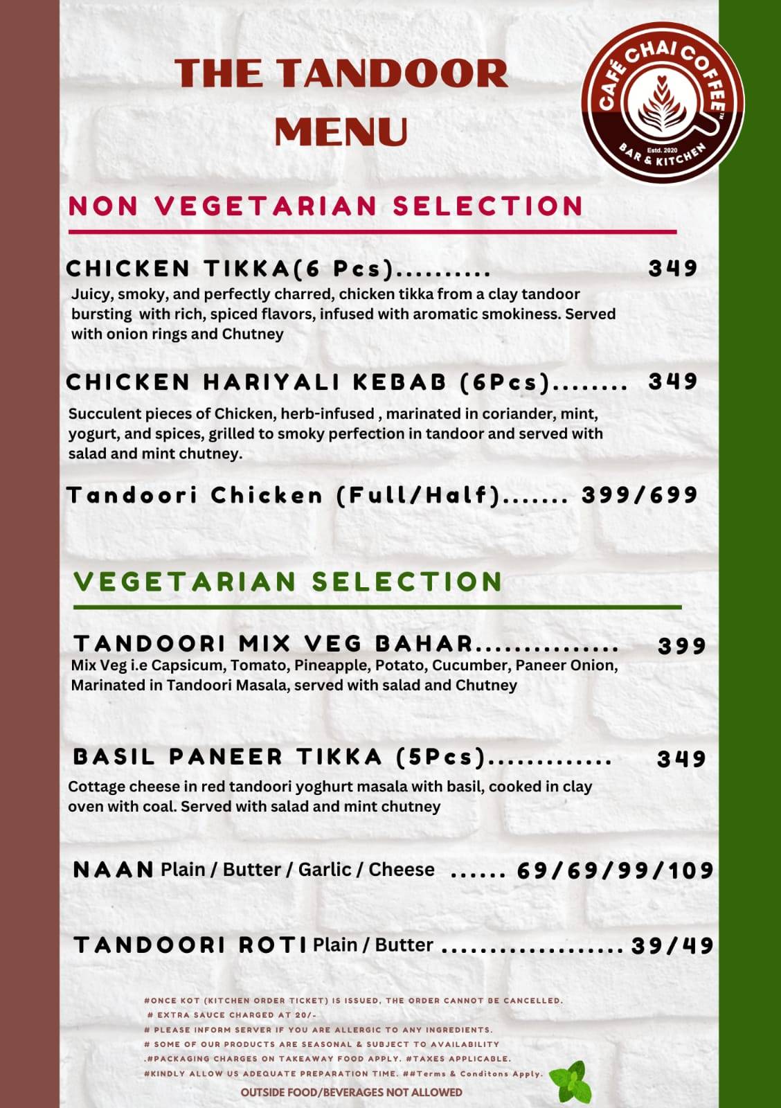 Cafe Chai Coffee Best Bar and Restaurant in Goa menu